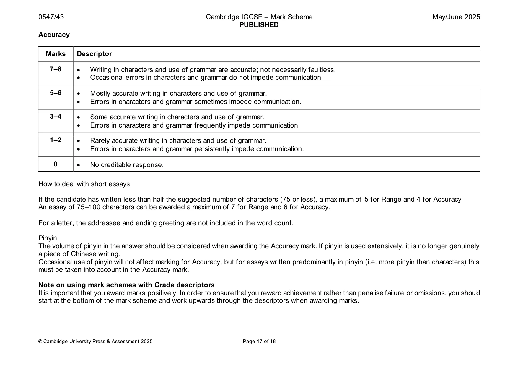 Mark scheme, page 17 of 18