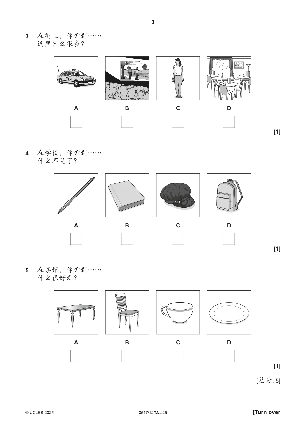 Cambridge IGCSE Chinese (Mandarin) - Foreign Language 0547 2025 May/June Paper 1 · Variant 2 question paper, page 3 of 12