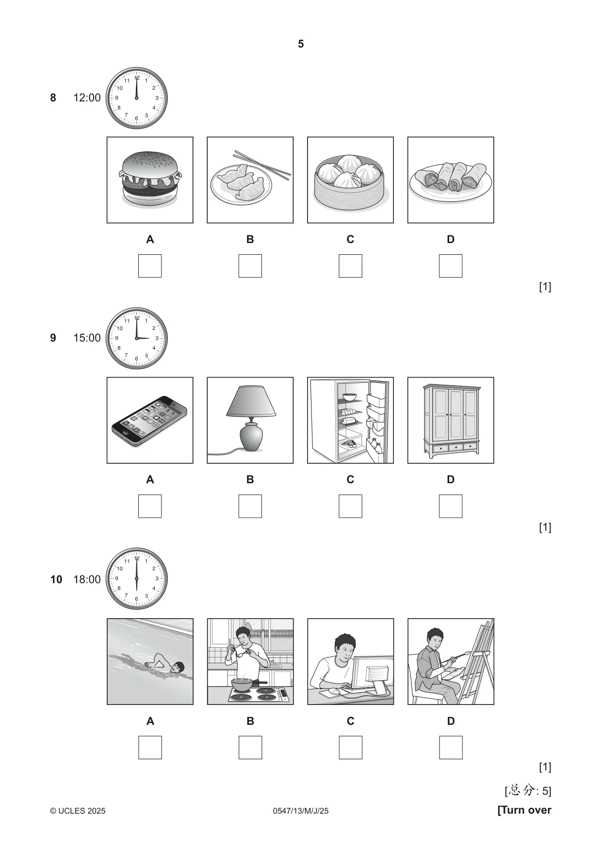 Cambridge IGCSE Chinese (Mandarin) - Foreign Language 0547 2025 May/June Paper 1 · Variant 3 question paper, page 5 of 12