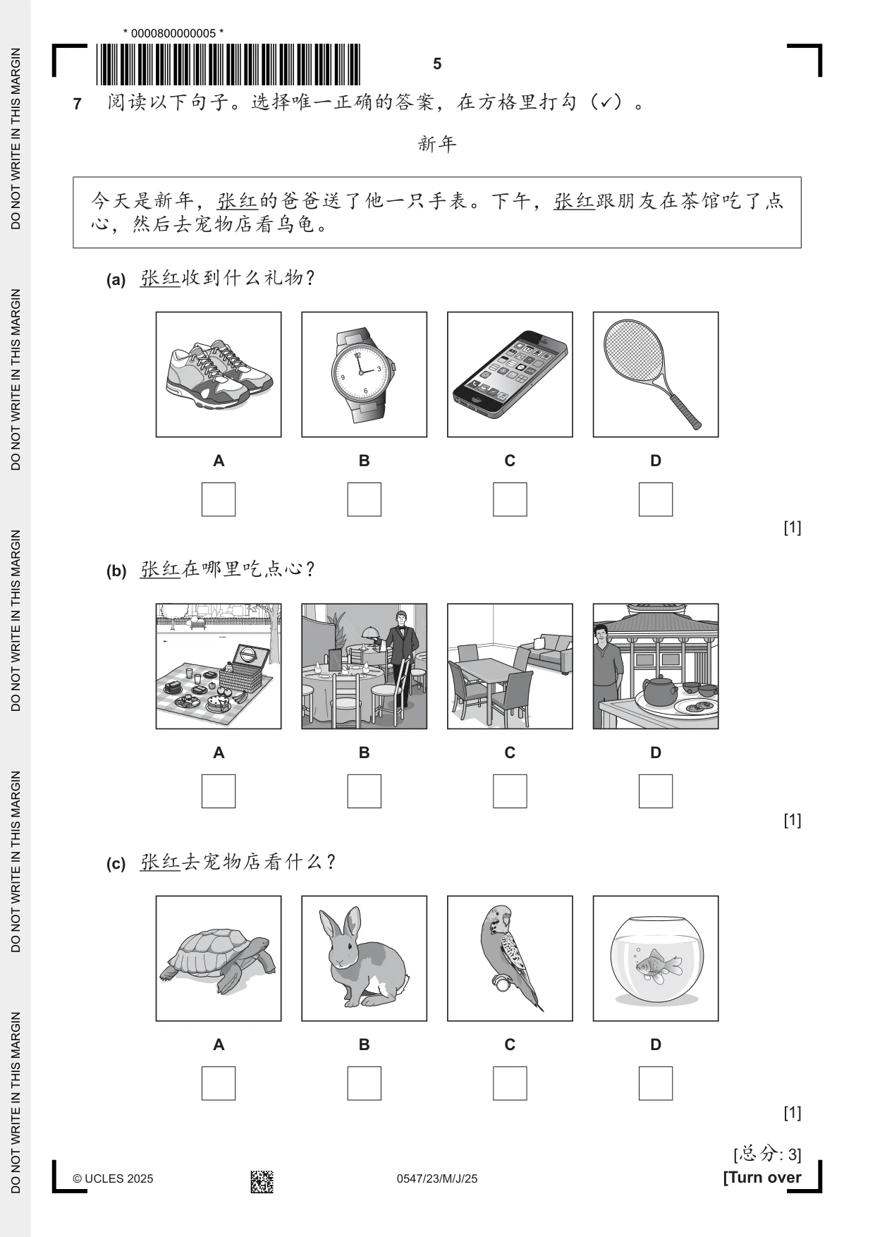 Cambridge IGCSE Chinese (Mandarin) - Foreign Language 0547 2025 May/June Paper 2 · Variant 3 question paper, page 5 of 12