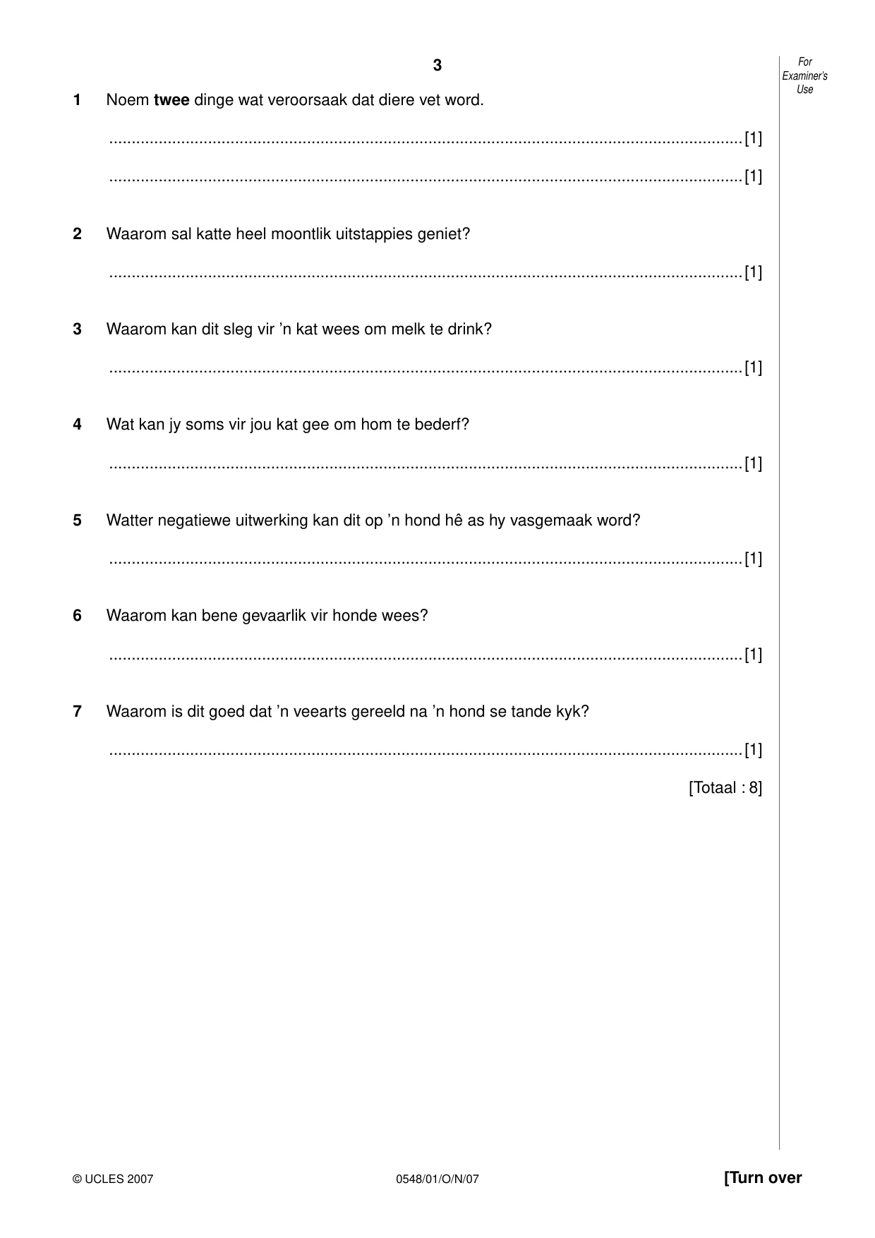 Cambridge IGCSE Afrikaans - Second Language 0548 2007 Oct/Nov Paper 1 · Variant 1 question paper, page 3 of 16