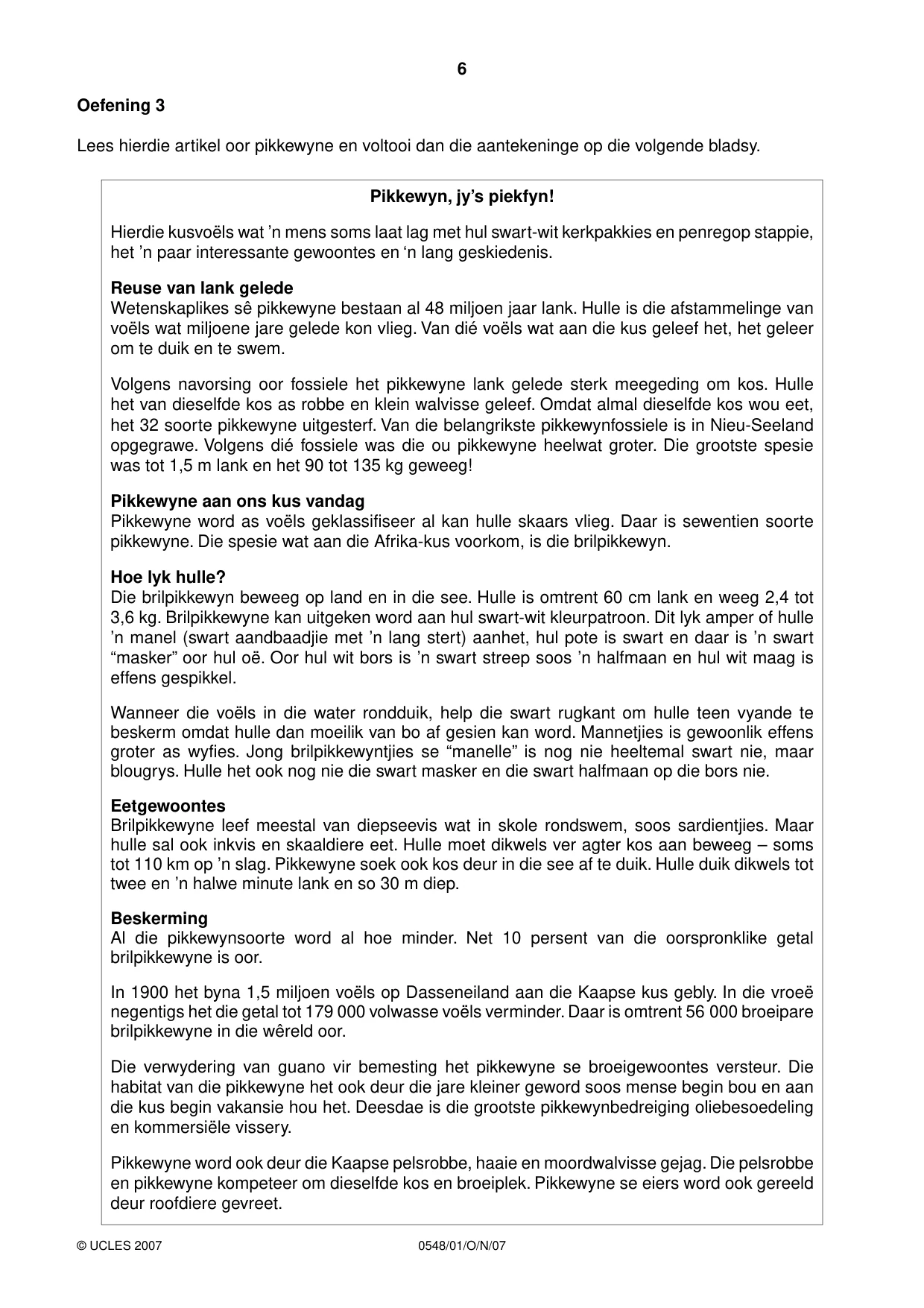 Cambridge IGCSE Afrikaans - Second Language 0548 2007 Oct/Nov Paper 1 · Variant 1 question paper, page 6 of 16