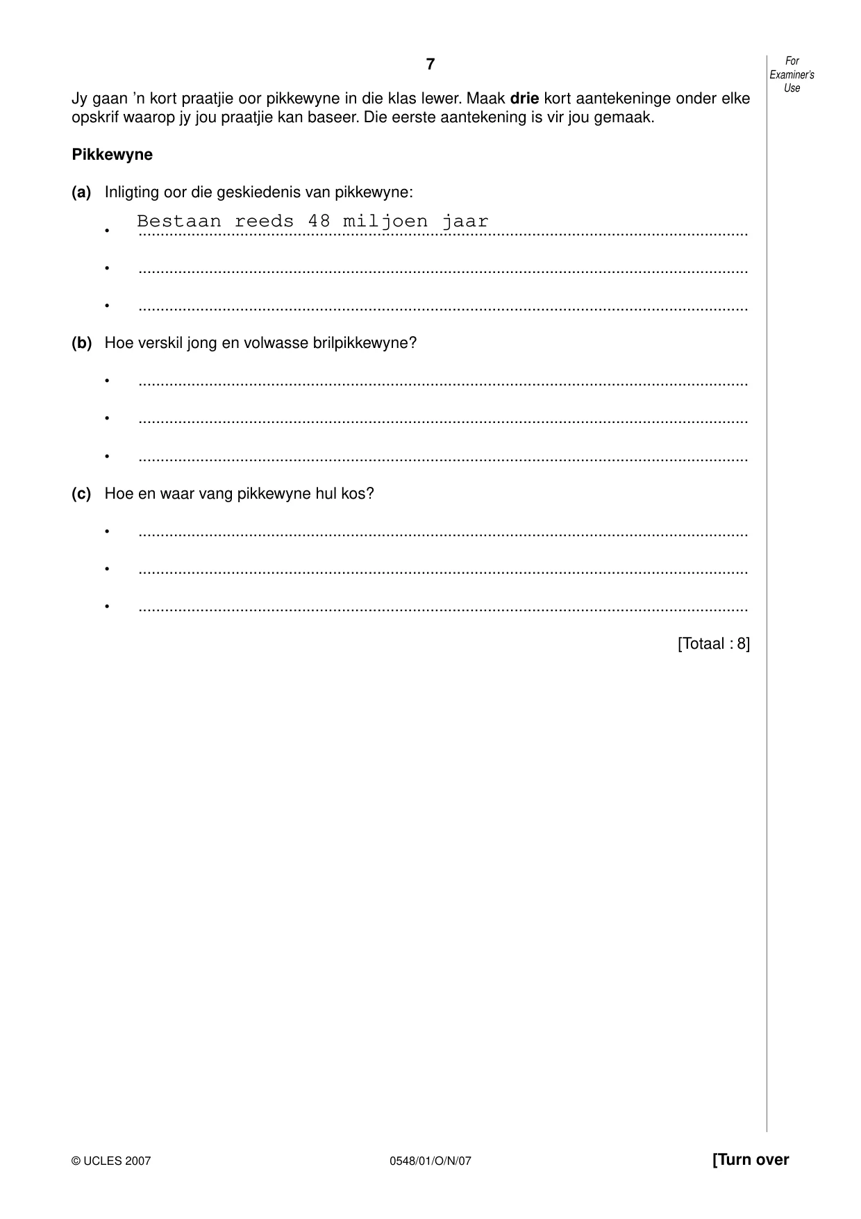Cambridge IGCSE Afrikaans - Second Language 0548 2007 Oct/Nov Paper 1 · Variant 1 question paper, page 7 of 16