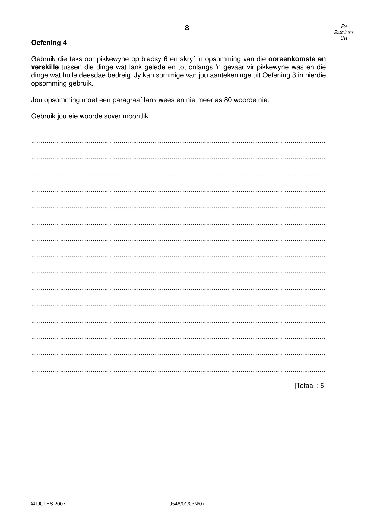 Cambridge IGCSE Afrikaans - Second Language 0548 2007 Oct/Nov Paper 1 · Variant 1 question paper, page 8 of 16