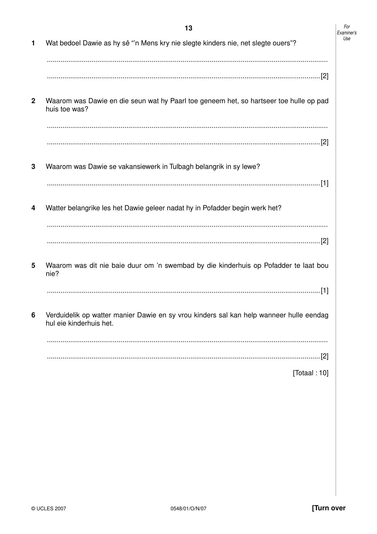 Cambridge IGCSE Afrikaans - Second Language 0548 2007 Oct/Nov Paper 1 · Variant 1 question paper, page 13 of 16
