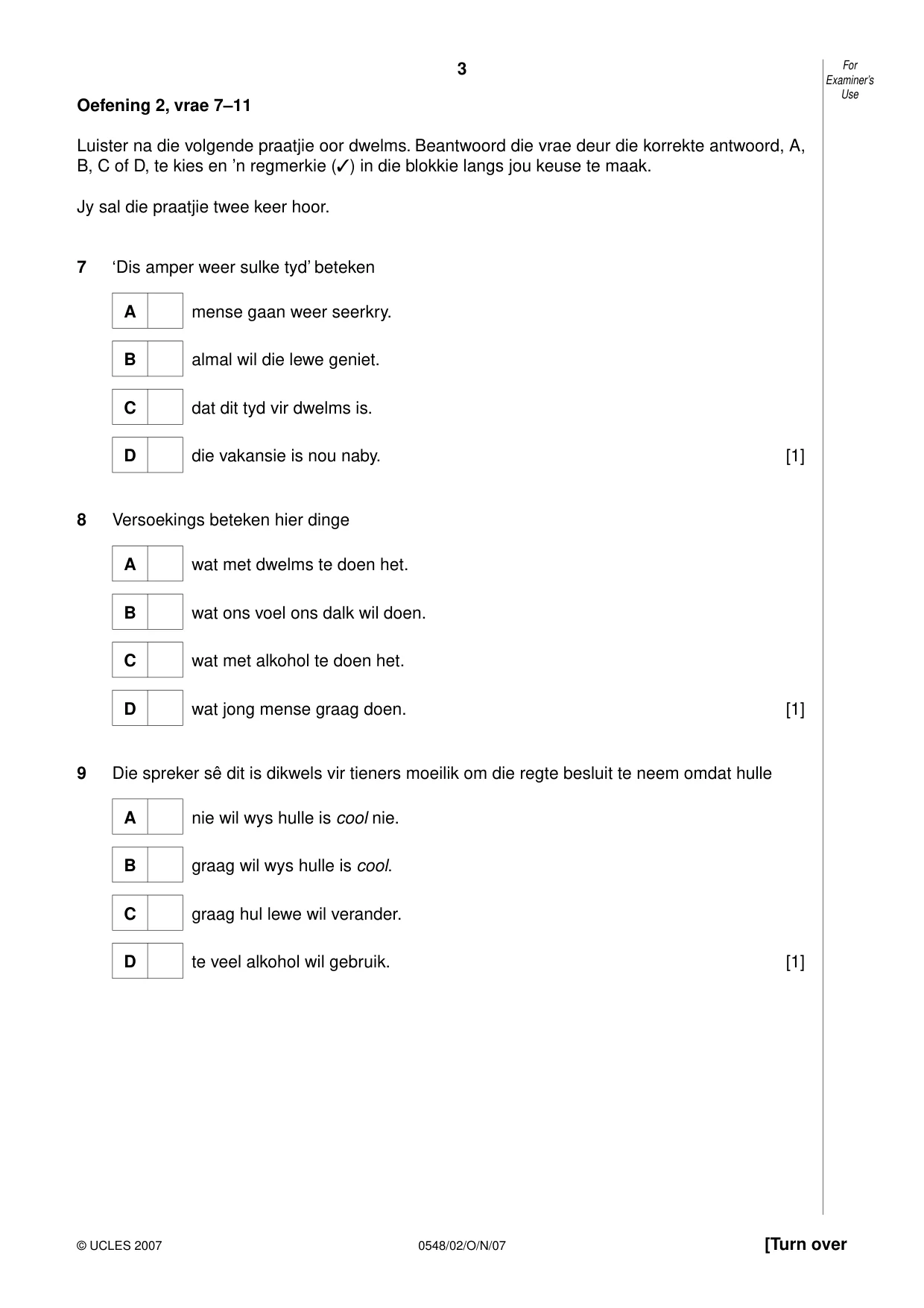 Cambridge IGCSE Afrikaans - Second Language 0548 2007 Oct/Nov Paper 2 · Variant 1 question paper, page 3 of 8