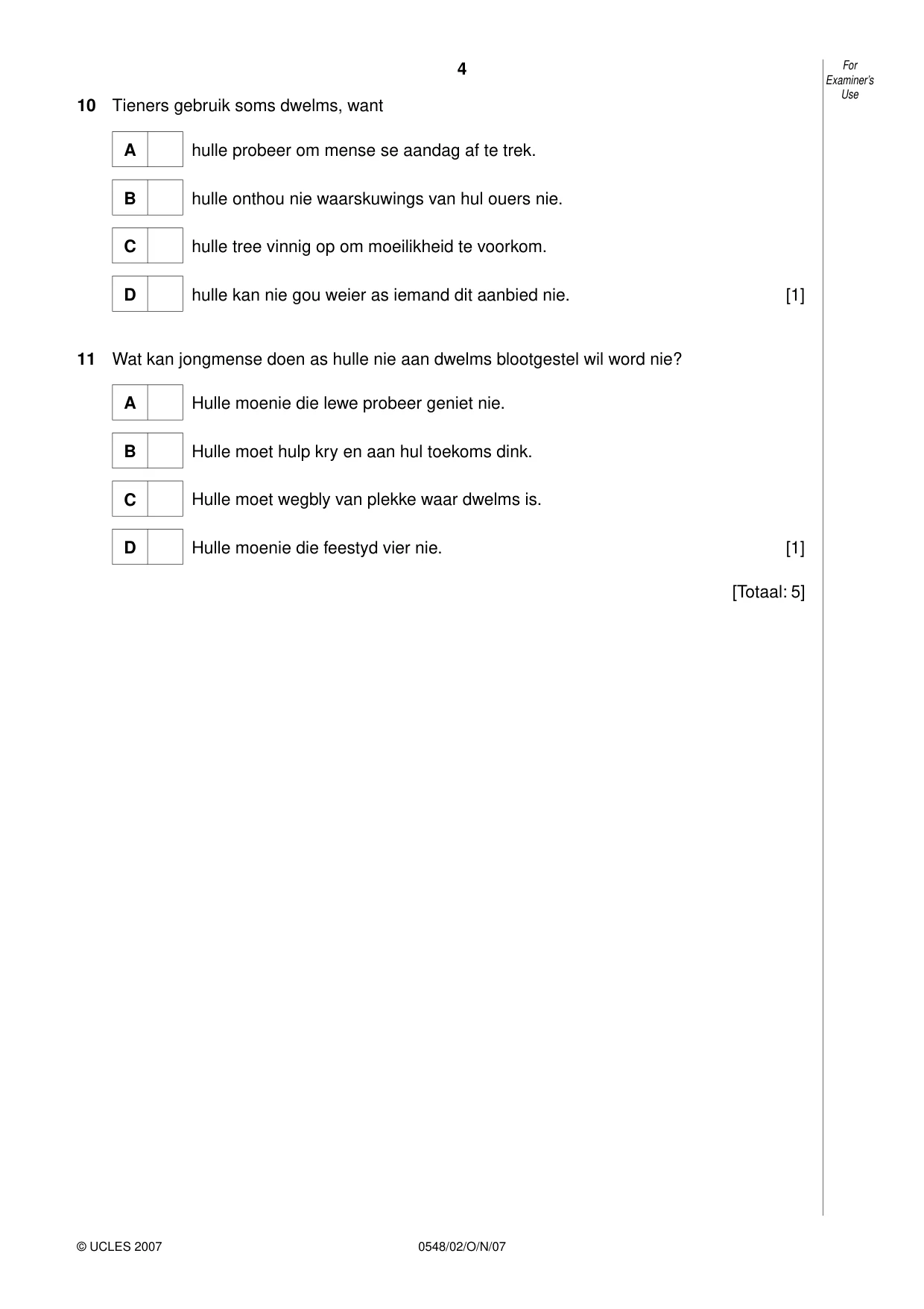 Cambridge IGCSE Afrikaans - Second Language 0548 2007 Oct/Nov Paper 2 · Variant 1 question paper, page 4 of 8