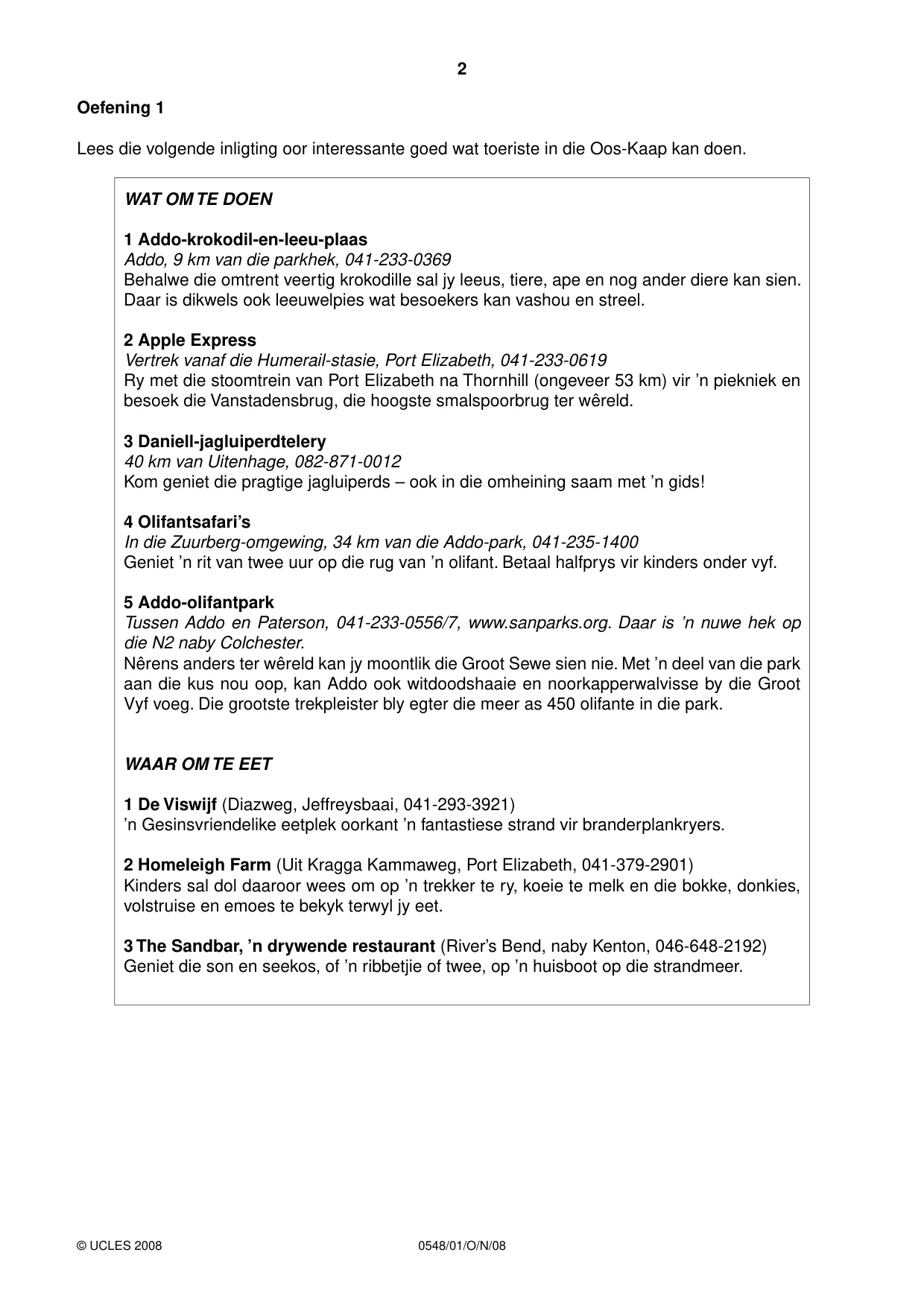 Cambridge IGCSE Afrikaans - Second Language 0548 2008 Oct/Nov Paper 1 · Variant 1 question paper, page 2 of 16