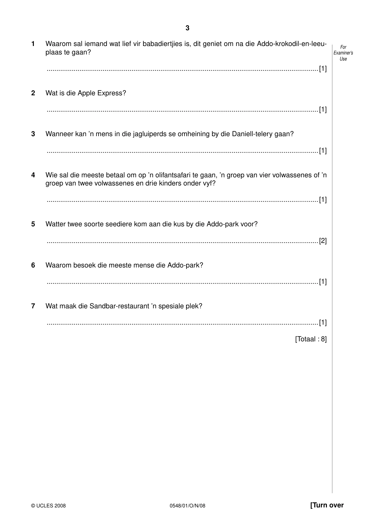 Cambridge IGCSE Afrikaans - Second Language 0548 2008 Oct/Nov Paper 1 · Variant 1 question paper, page 3 of 16