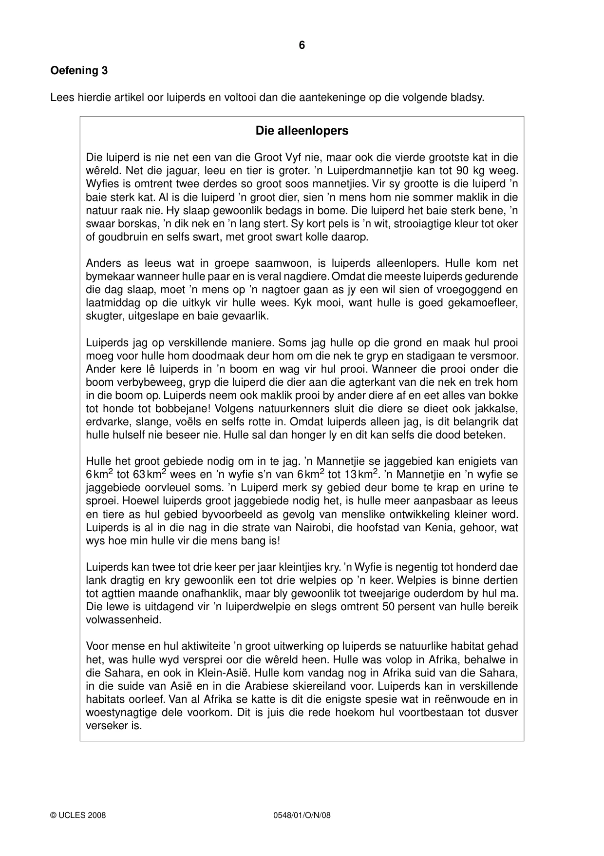 Cambridge IGCSE Afrikaans - Second Language 0548 2008 Oct/Nov Paper 1 · Variant 1 question paper, page 6 of 16