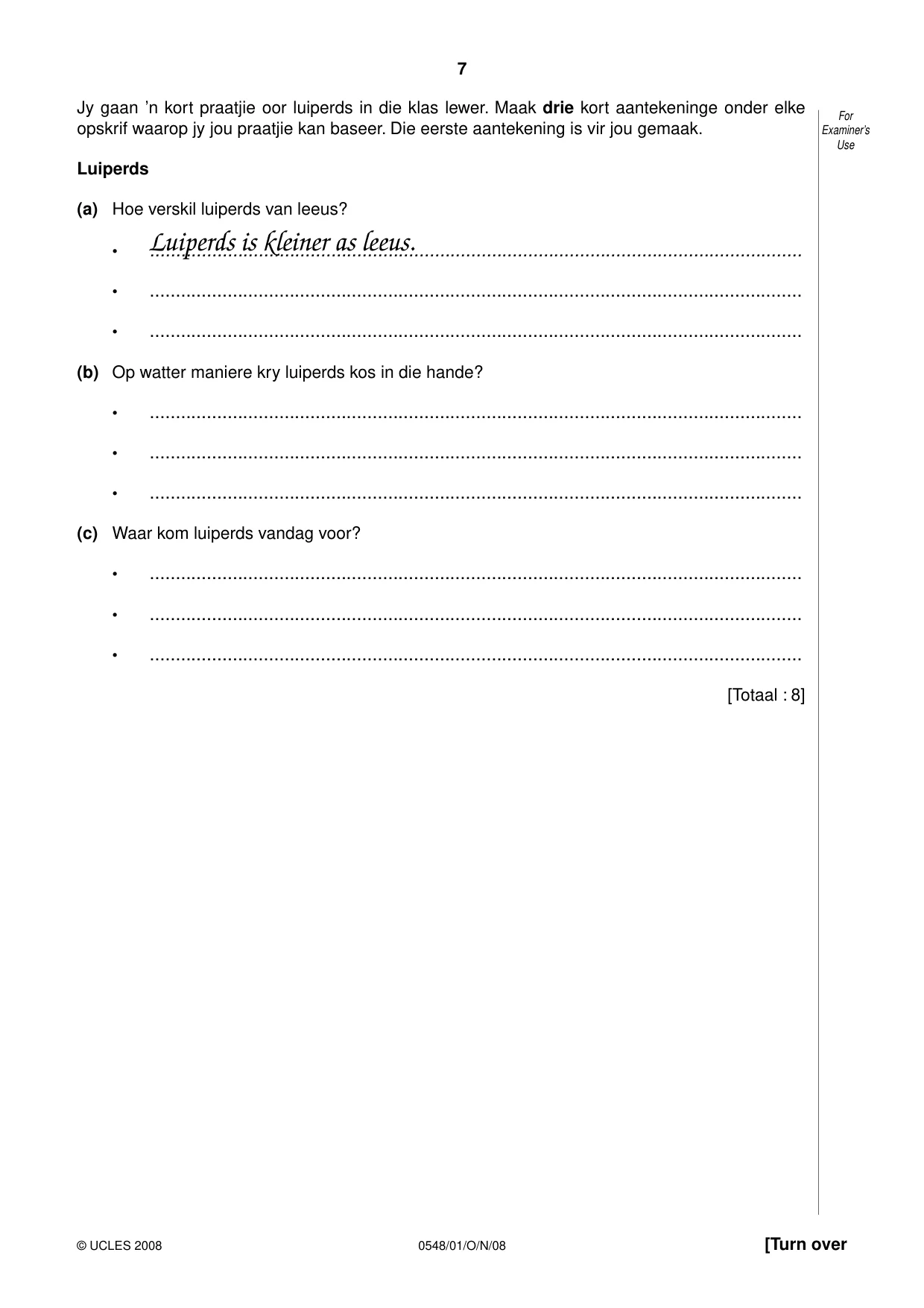 Cambridge IGCSE Afrikaans - Second Language 0548 2008 Oct/Nov Paper 1 · Variant 1 question paper, page 7 of 16