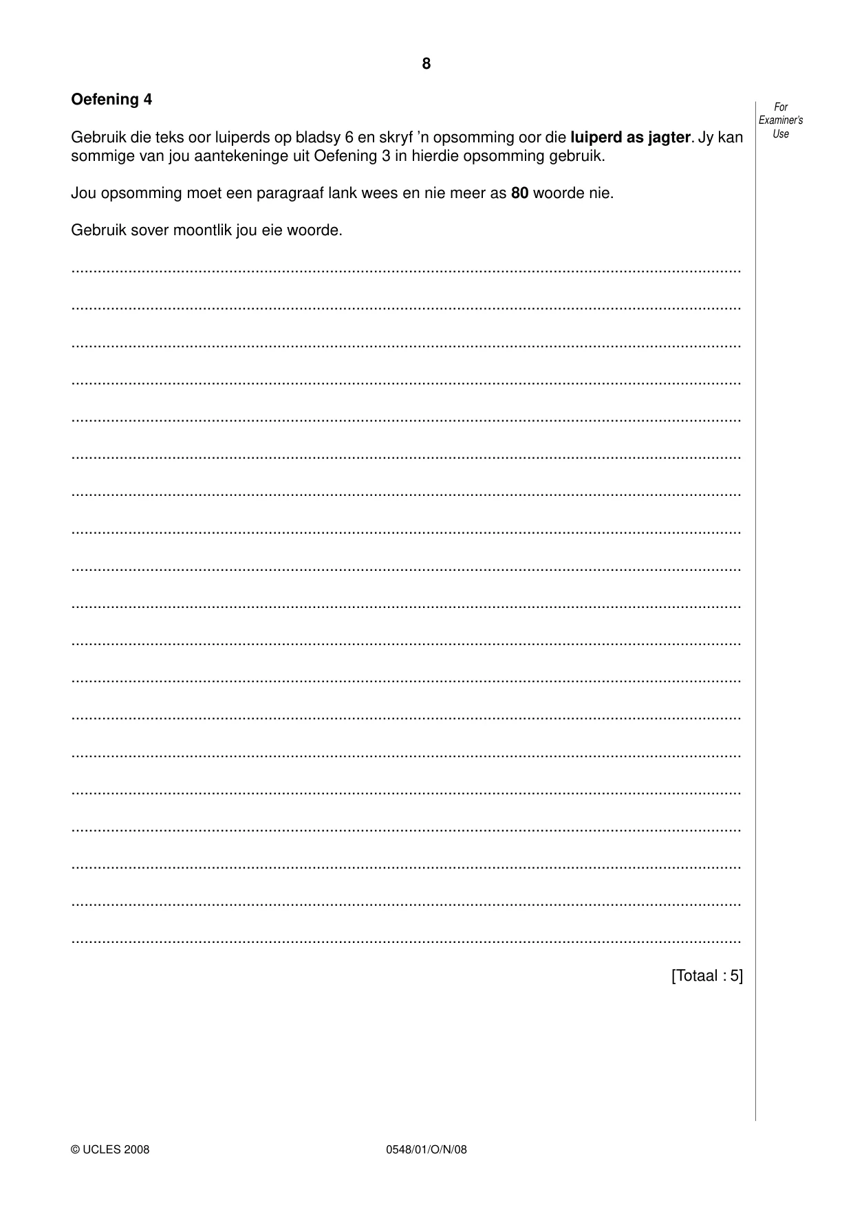 Cambridge IGCSE Afrikaans - Second Language 0548 2008 Oct/Nov Paper 1 · Variant 1 question paper, page 8 of 16