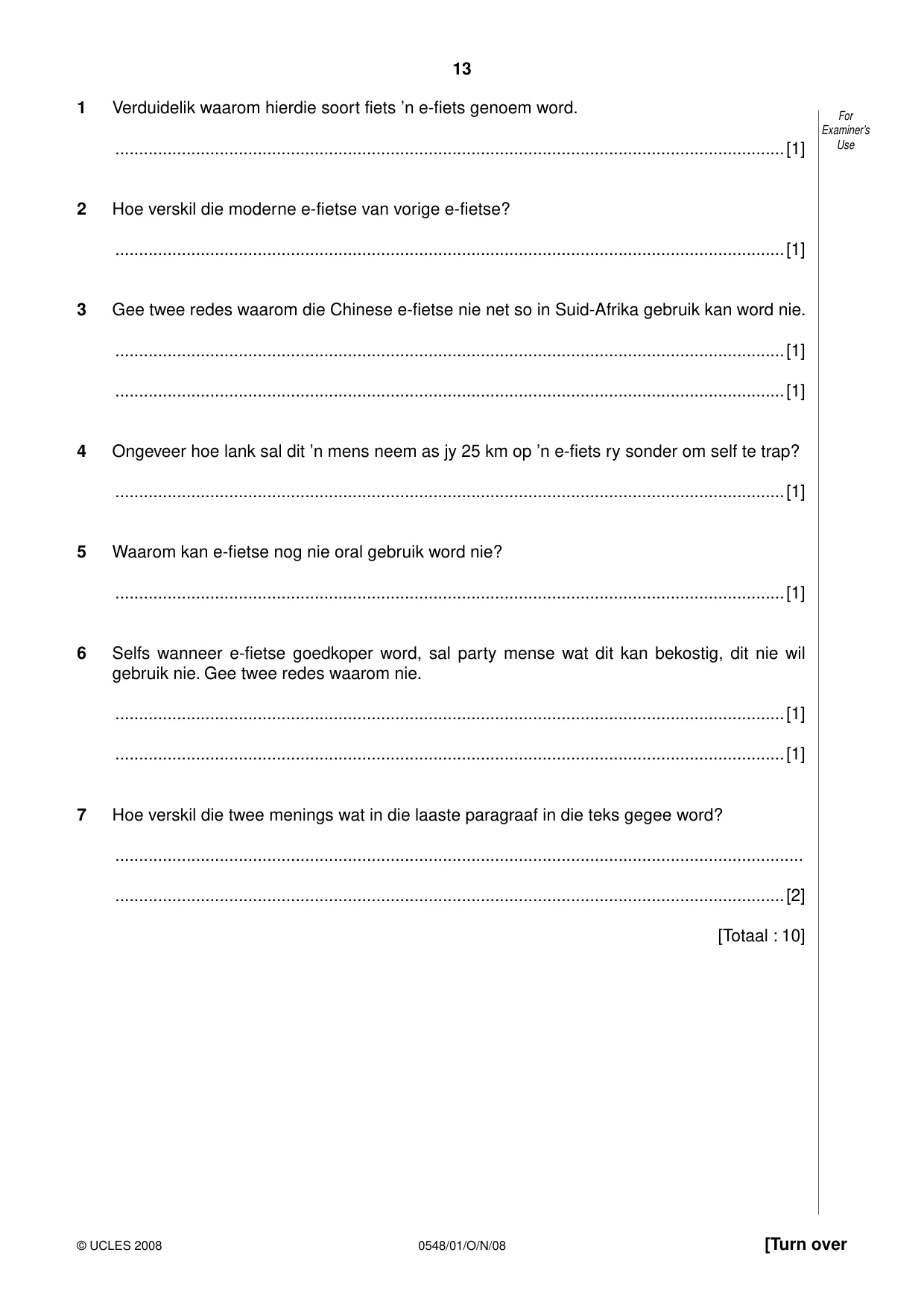 Cambridge IGCSE Afrikaans - Second Language 0548 2008 Oct/Nov Paper 1 · Variant 1 question paper, page 13 of 16