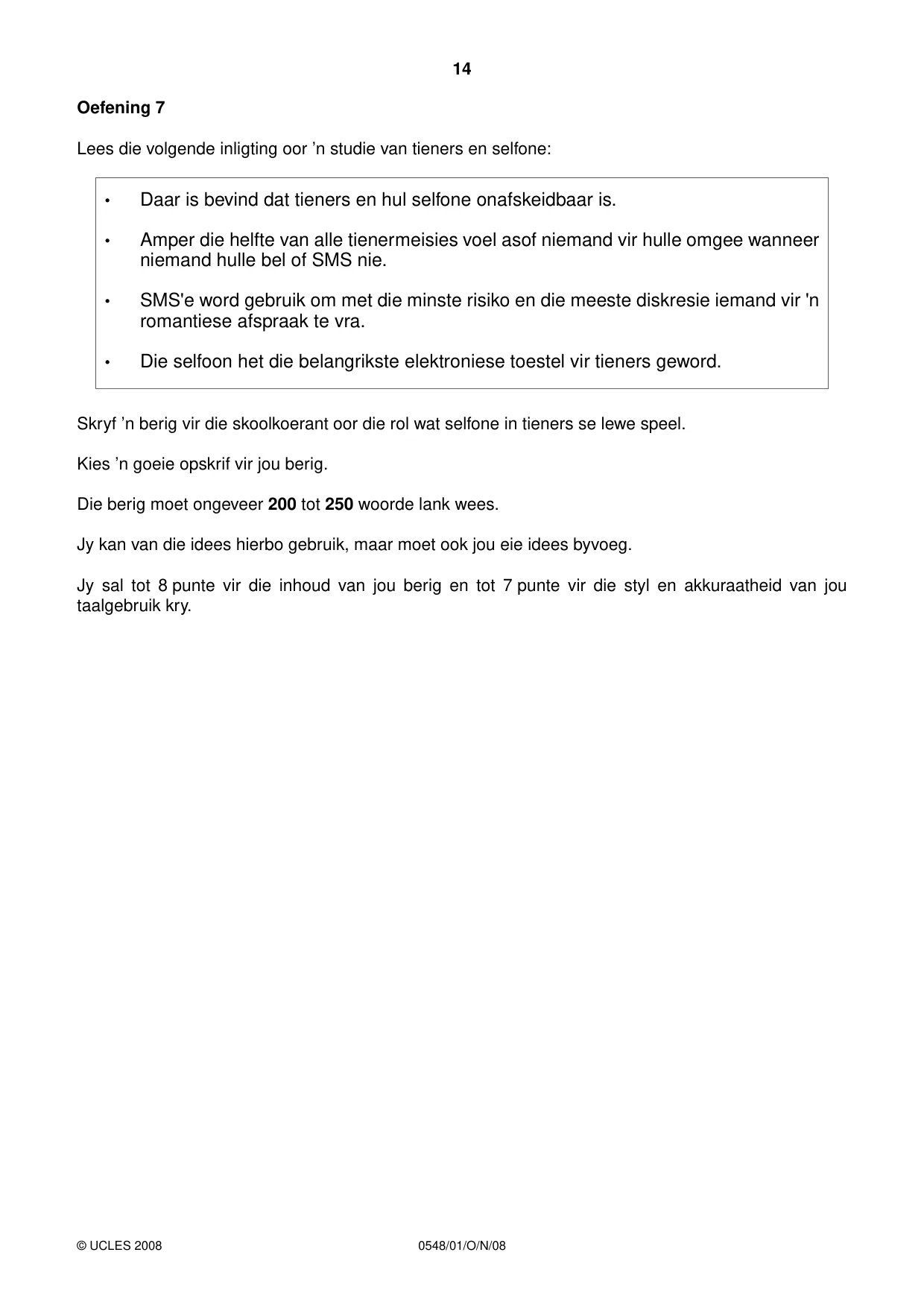 Cambridge IGCSE Afrikaans - Second Language 0548 2008 Oct/Nov Paper 1 · Variant 1 question paper, page 14 of 16
