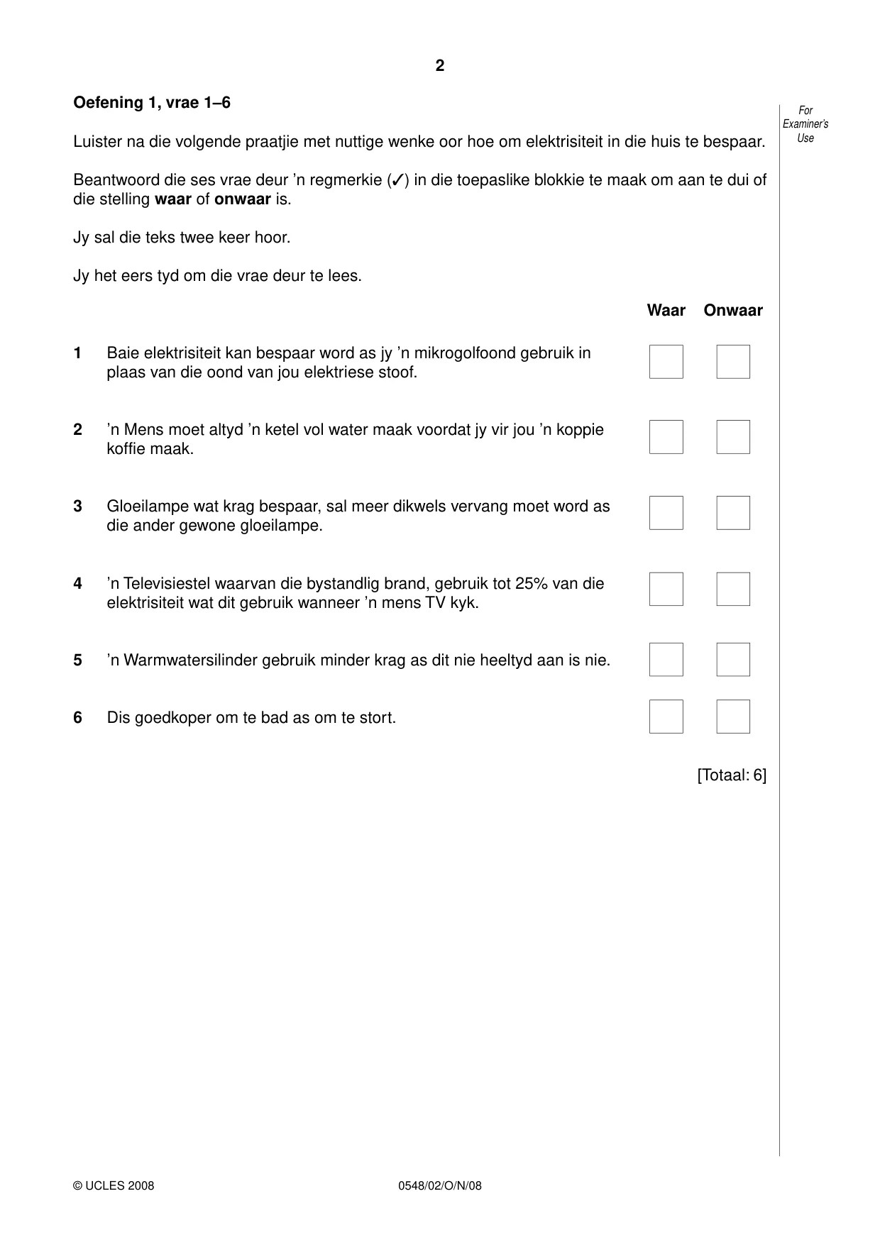 Cambridge IGCSE Afrikaans - Second Language 0548 2008 Oct/Nov Paper 2 · Variant 1 question paper, page 2 of 8