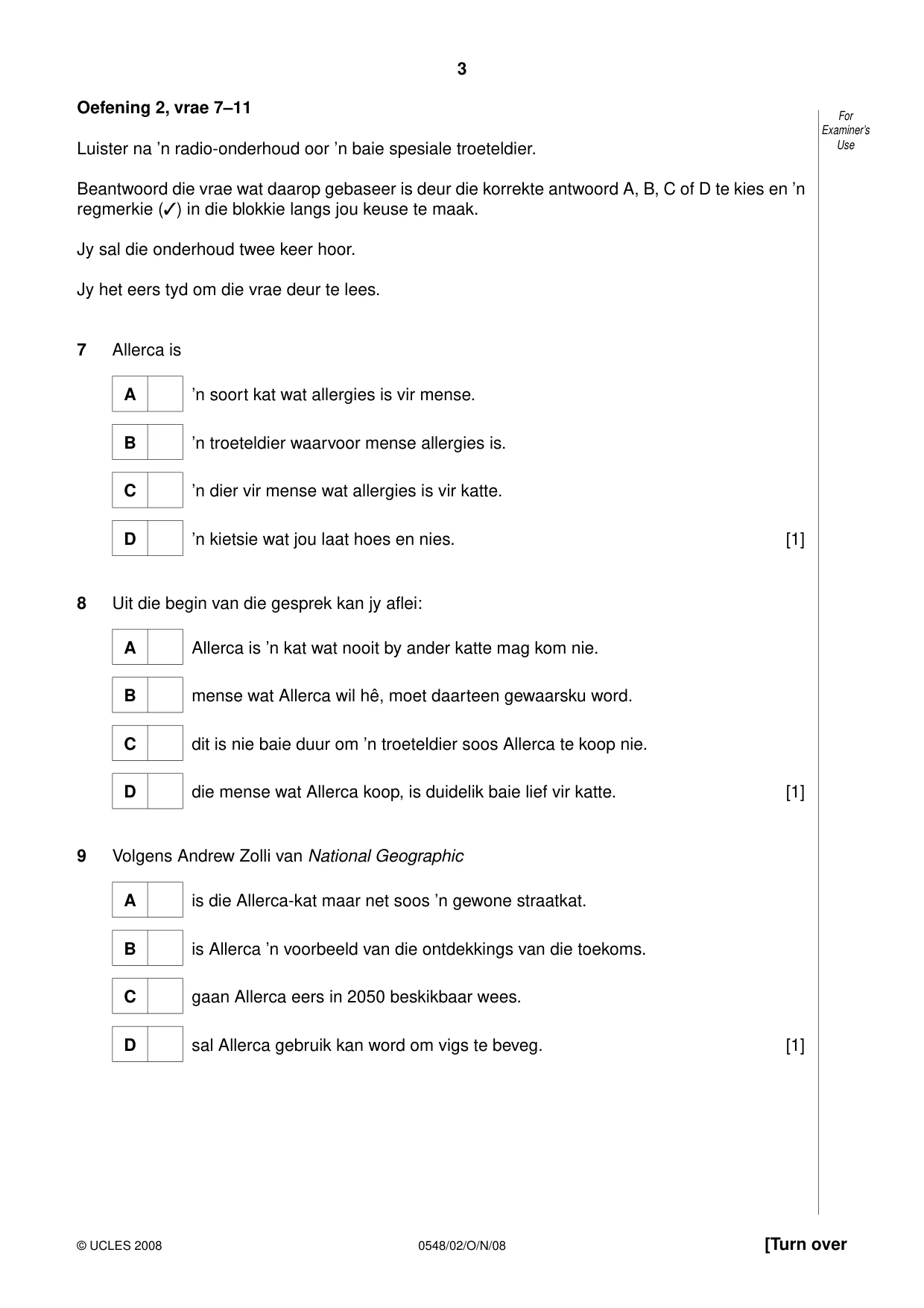 Cambridge IGCSE Afrikaans - Second Language 0548 2008 Oct/Nov Paper 2 · Variant 1 question paper, page 3 of 8