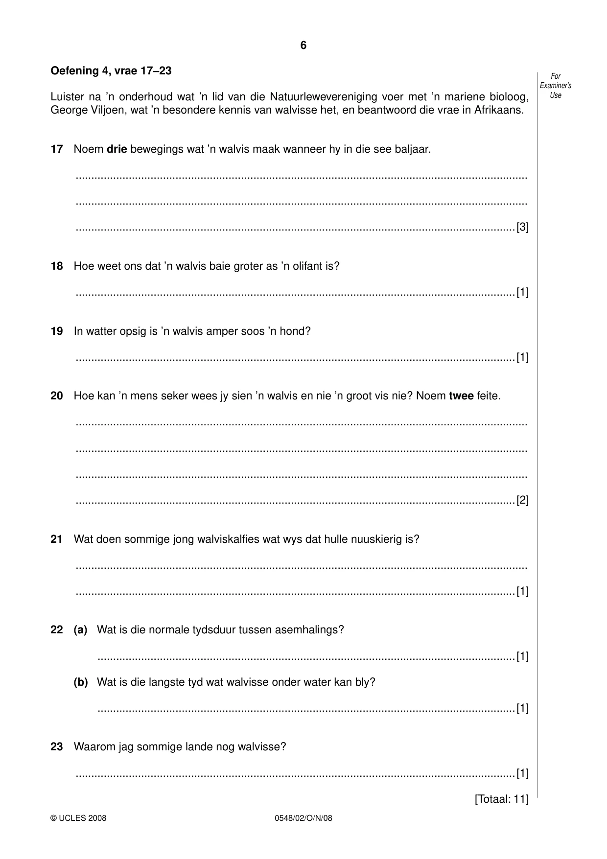 Cambridge IGCSE Afrikaans - Second Language 0548 2008 Oct/Nov Paper 2 · Variant 1 question paper, page 6 of 8
