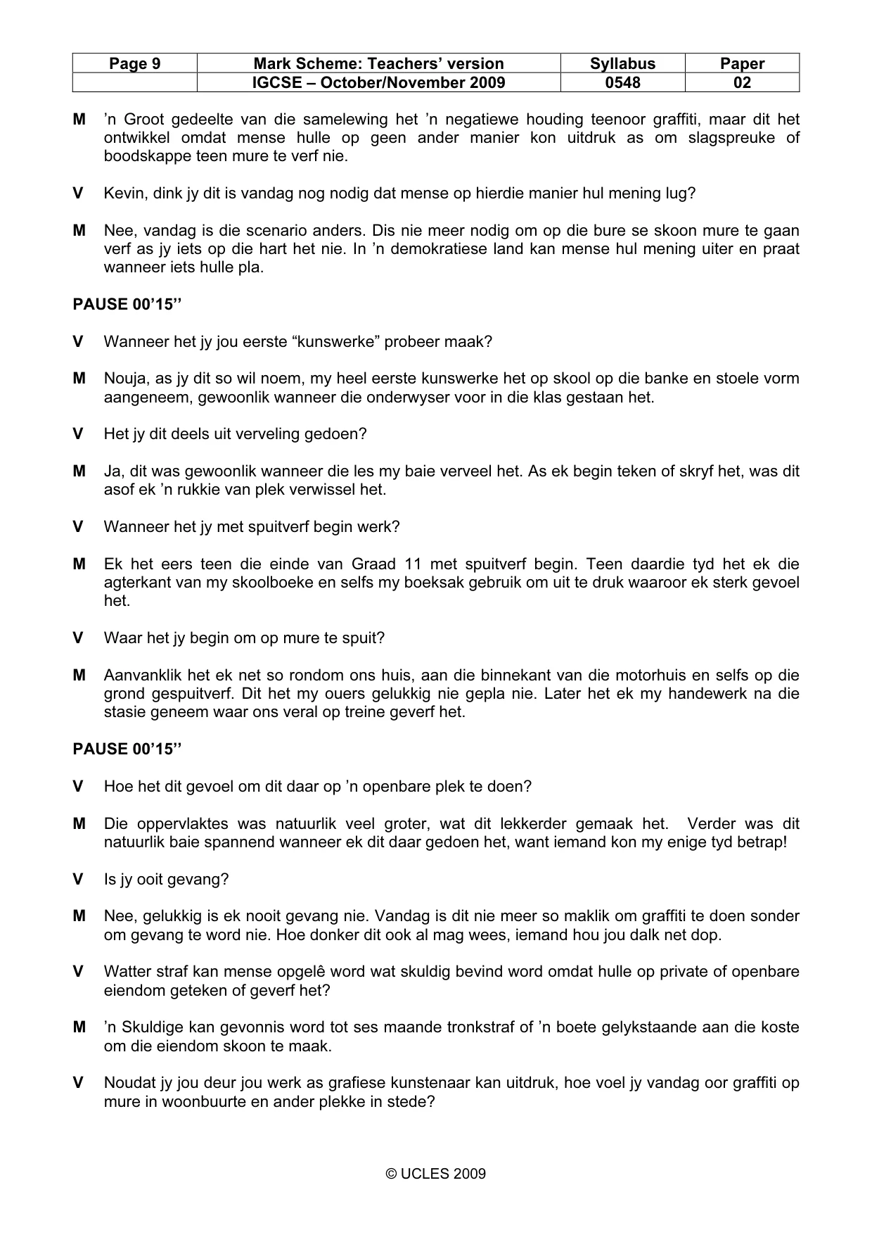 Mark scheme, page 9 of 11