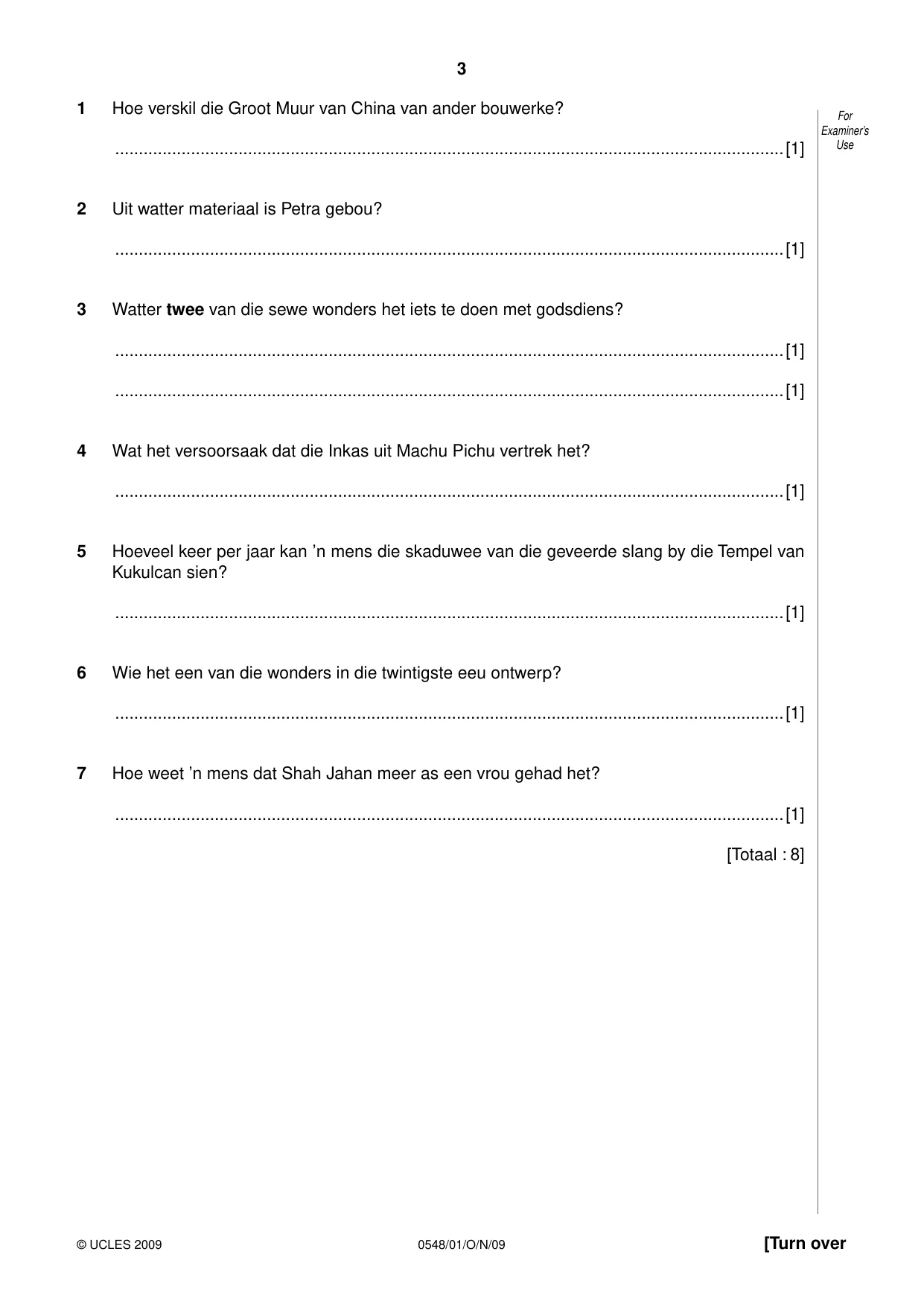 Cambridge IGCSE Afrikaans - Second Language 0548 2009 Oct/Nov Paper 1 · Variant 1 question paper, page 3 of 16
