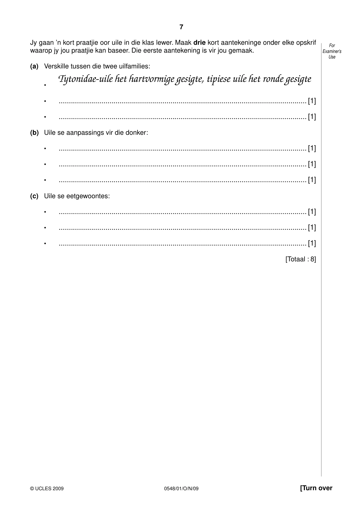 Cambridge IGCSE Afrikaans - Second Language 0548 2009 Oct/Nov Paper 1 · Variant 1 question paper, page 7 of 16