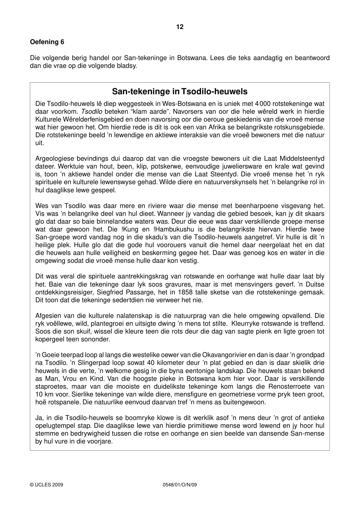 Cambridge IGCSE Afrikaans - Second Language 0548 2009 Oct/Nov Paper 1 · Variant 1 question paper, page 12 of 16