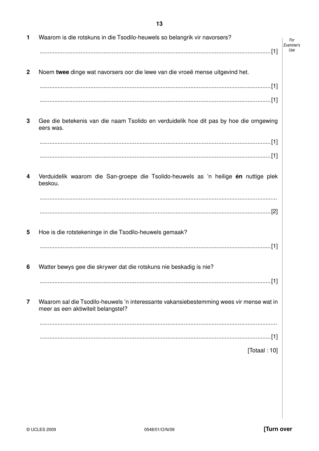 Cambridge IGCSE Afrikaans - Second Language 0548 2009 Oct/Nov Paper 1 · Variant 1 question paper, page 13 of 16
