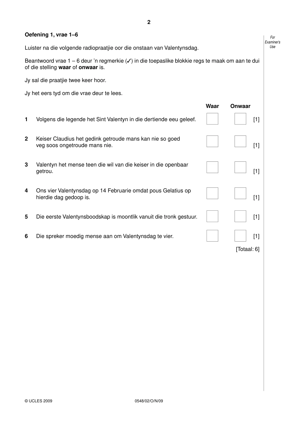 Cambridge IGCSE Afrikaans - Second Language 0548 2009 Oct/Nov Paper 2 · Variant 1 question paper, page 2 of 8