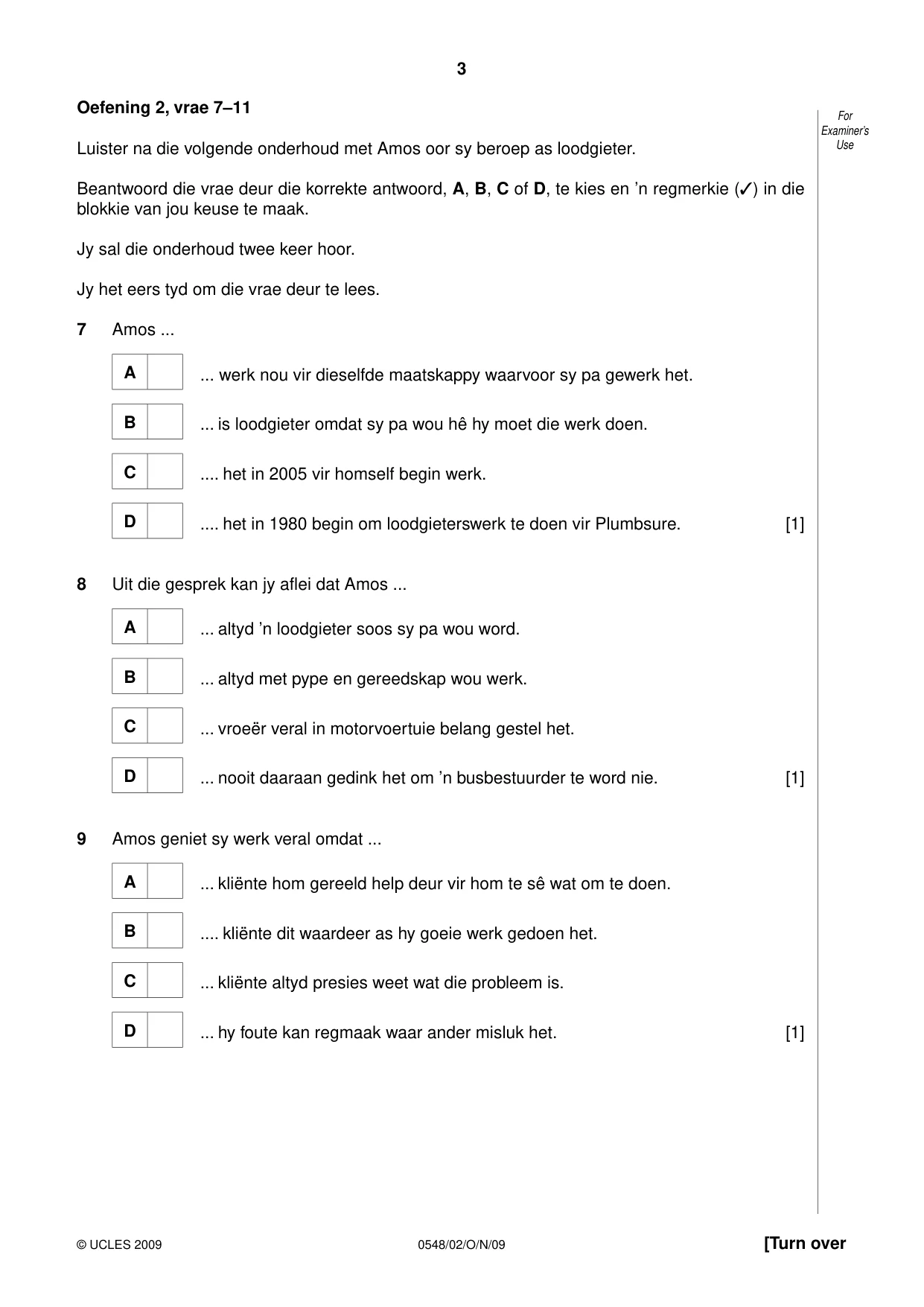 Cambridge IGCSE Afrikaans - Second Language 0548 2009 Oct/Nov Paper 2 · Variant 1 question paper, page 3 of 8