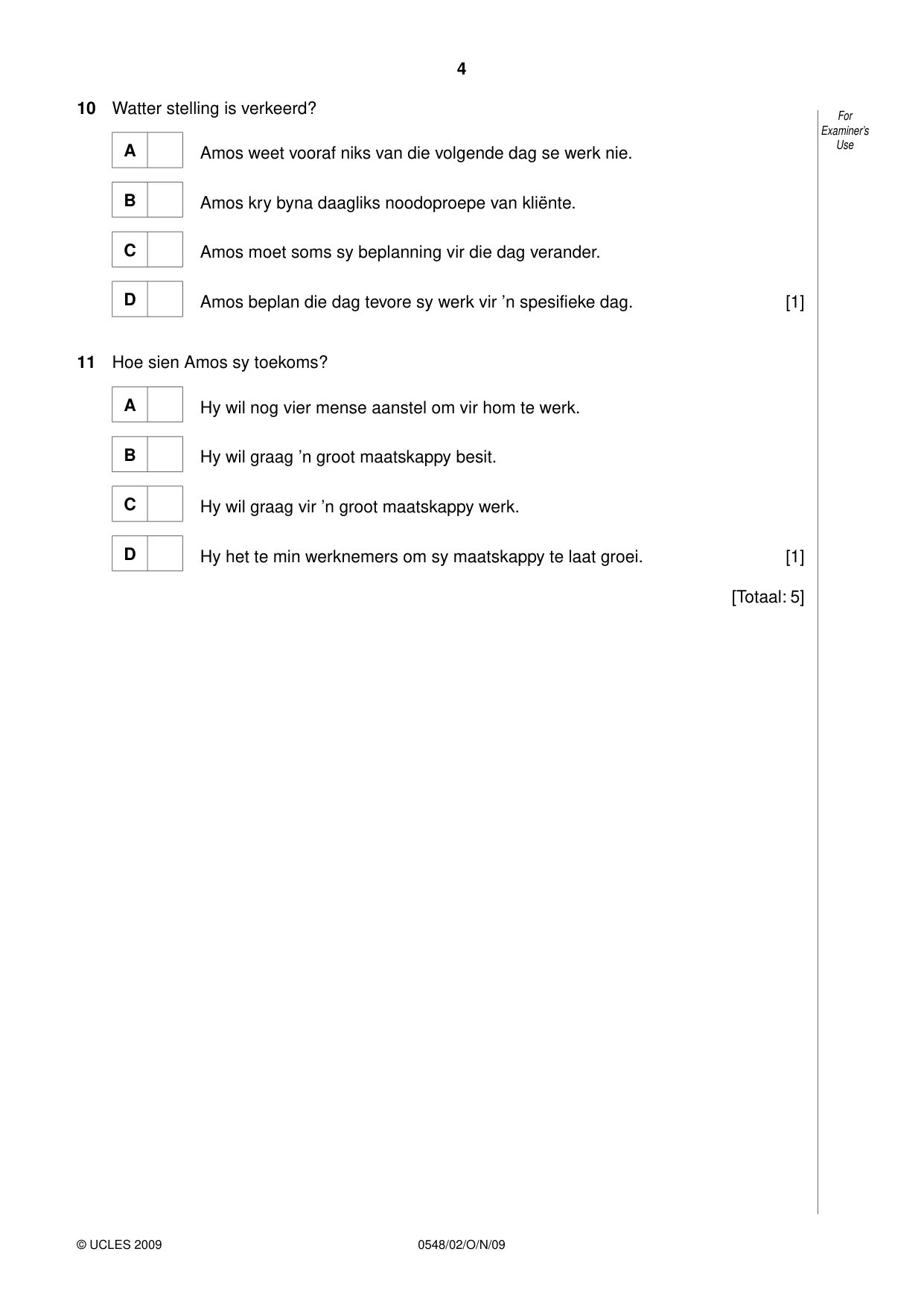 Cambridge IGCSE Afrikaans - Second Language 0548 2009 Oct/Nov Paper 2 · Variant 1 question paper, page 4 of 8