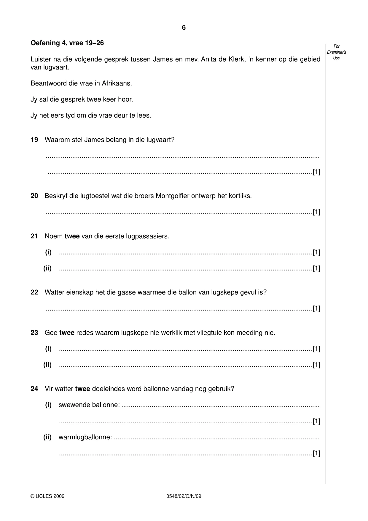 Cambridge IGCSE Afrikaans - Second Language 0548 2009 Oct/Nov Paper 2 · Variant 1 question paper, page 6 of 8
