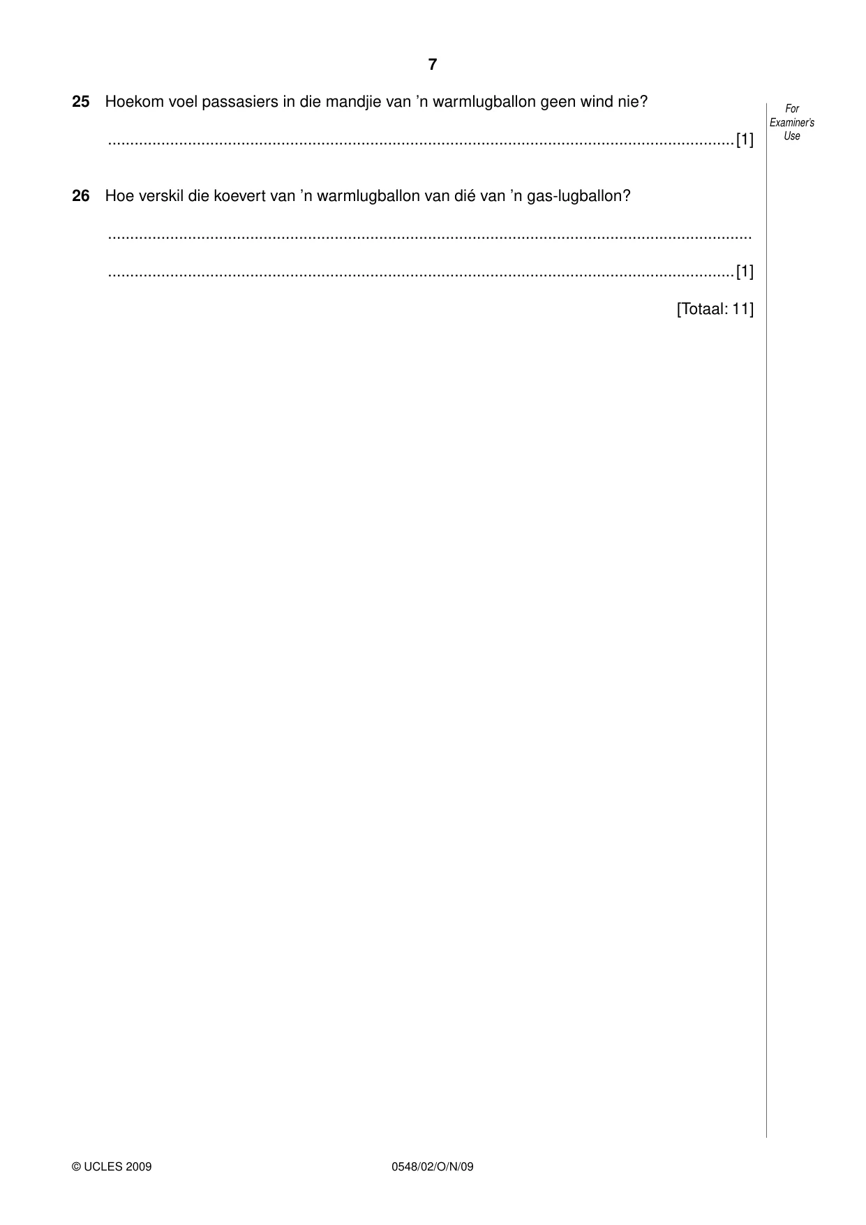 Cambridge IGCSE Afrikaans - Second Language 0548 2009 Oct/Nov Paper 2 · Variant 1 question paper, page 7 of 8