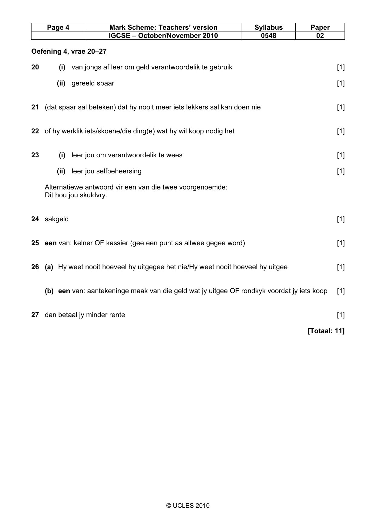 Mark scheme, page 4 of 4