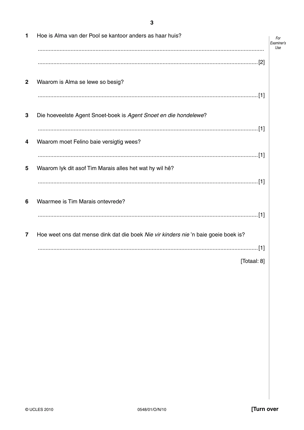 Cambridge IGCSE Afrikaans - Second Language 0548 2010 Oct/Nov Paper 1 · Variant 1 question paper, page 3 of 16