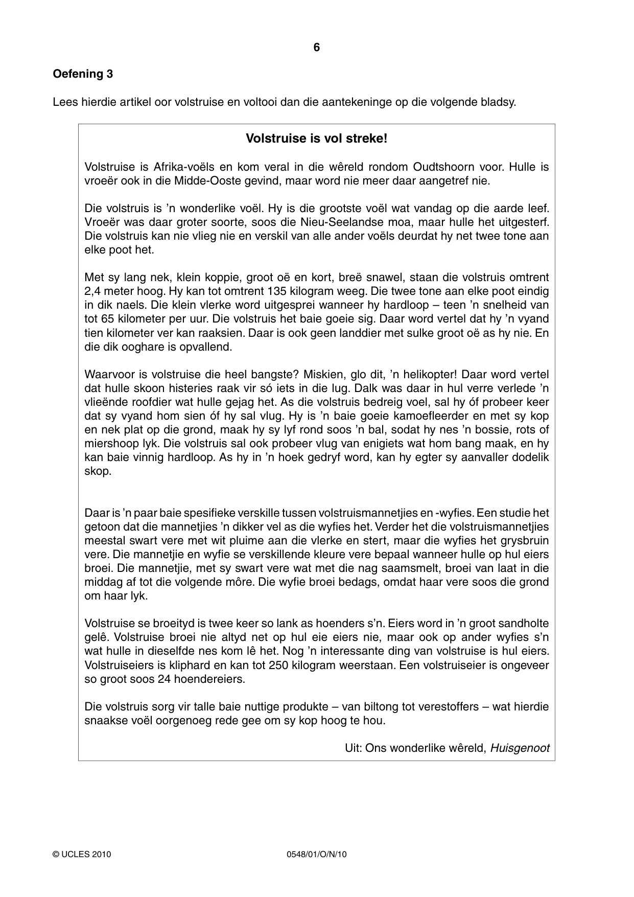 Cambridge IGCSE Afrikaans - Second Language 0548 2010 Oct/Nov Paper 1 · Variant 1 question paper, page 6 of 16