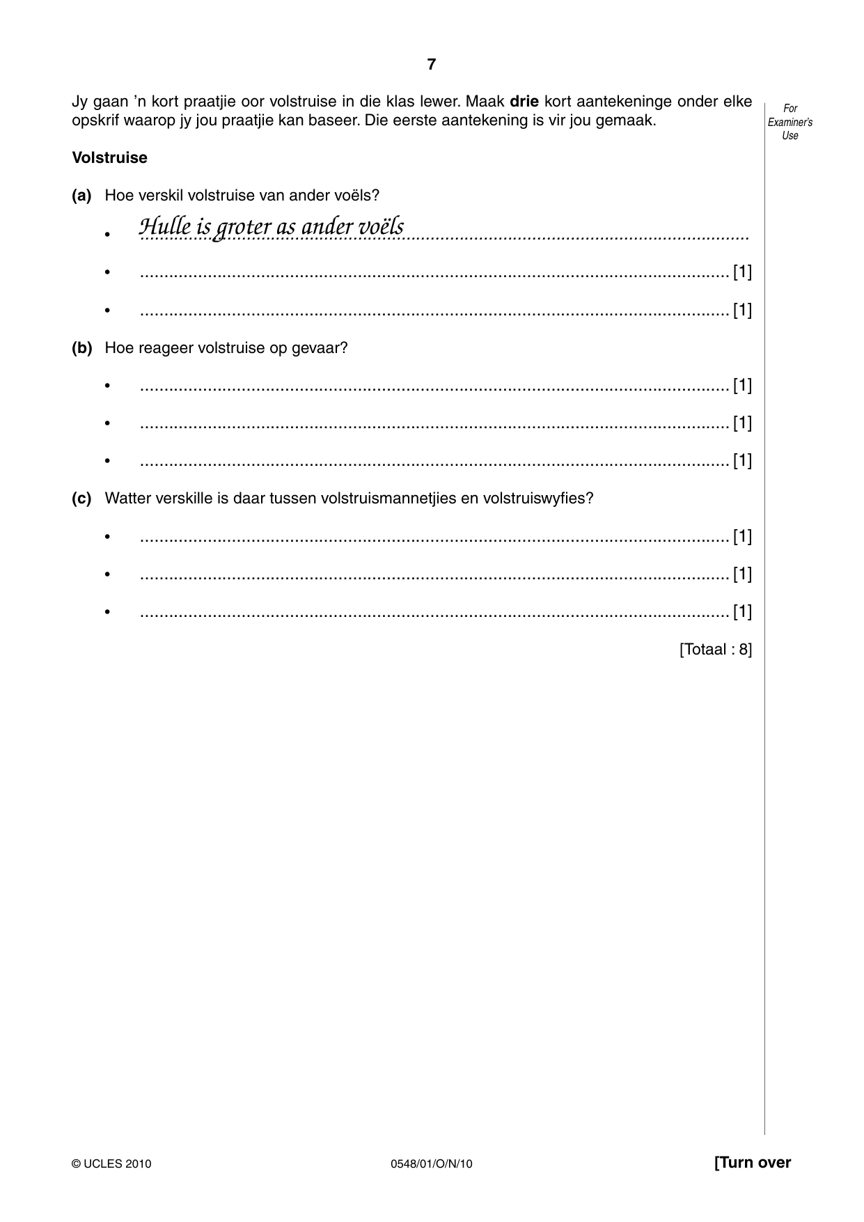 Cambridge IGCSE Afrikaans - Second Language 0548 2010 Oct/Nov Paper 1 · Variant 1 question paper, page 7 of 16