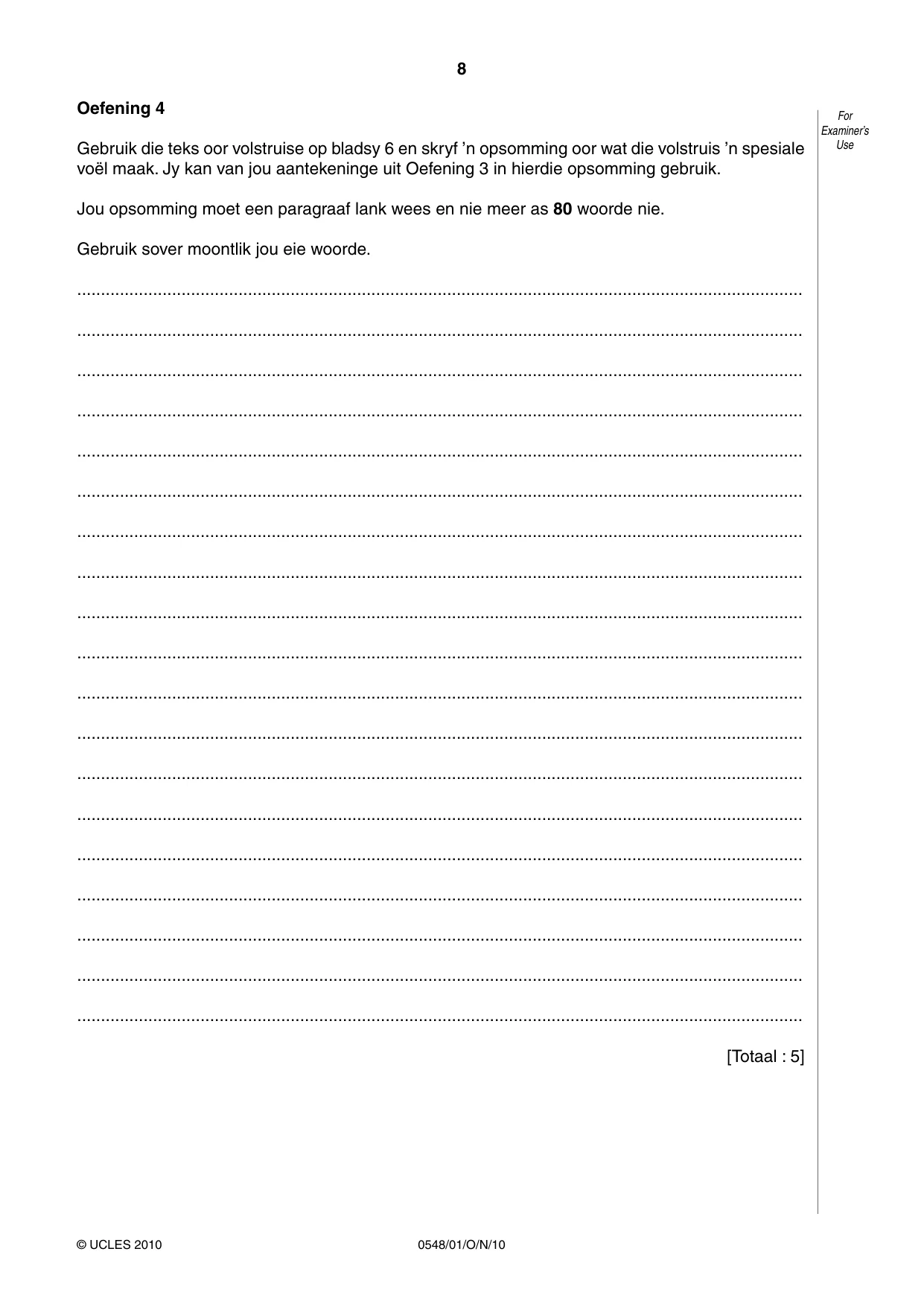 Cambridge IGCSE Afrikaans - Second Language 0548 2010 Oct/Nov Paper 1 · Variant 1 question paper, page 8 of 16