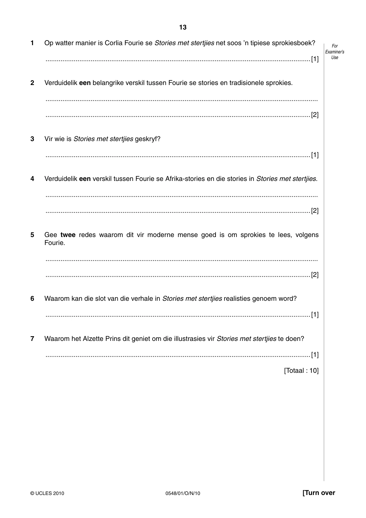 Cambridge IGCSE Afrikaans - Second Language 0548 2010 Oct/Nov Paper 1 · Variant 1 question paper, page 13 of 16