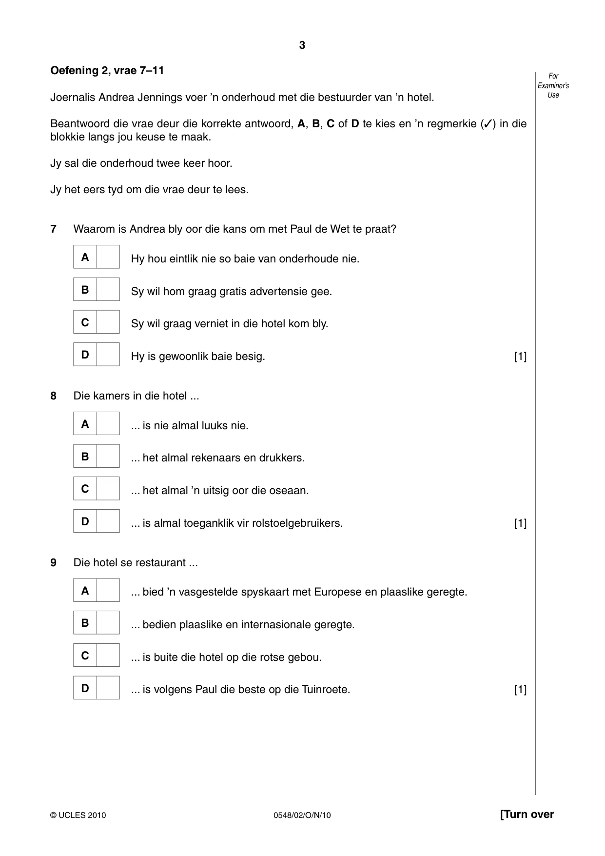 Cambridge IGCSE Afrikaans - Second Language 0548 2010 Oct/Nov Paper 2 · Variant 1 question paper, page 3 of 8