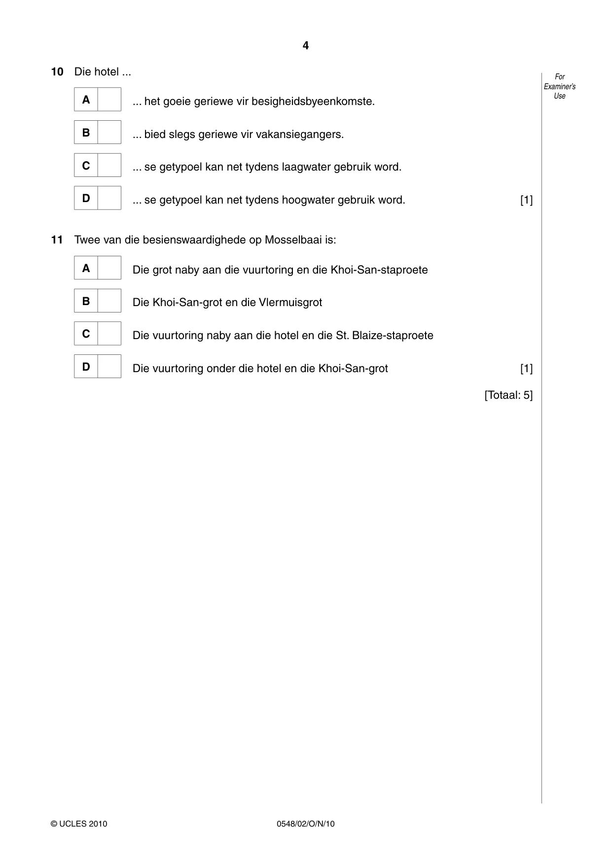 Cambridge IGCSE Afrikaans - Second Language 0548 2010 Oct/Nov Paper 2 · Variant 1 question paper, page 4 of 8