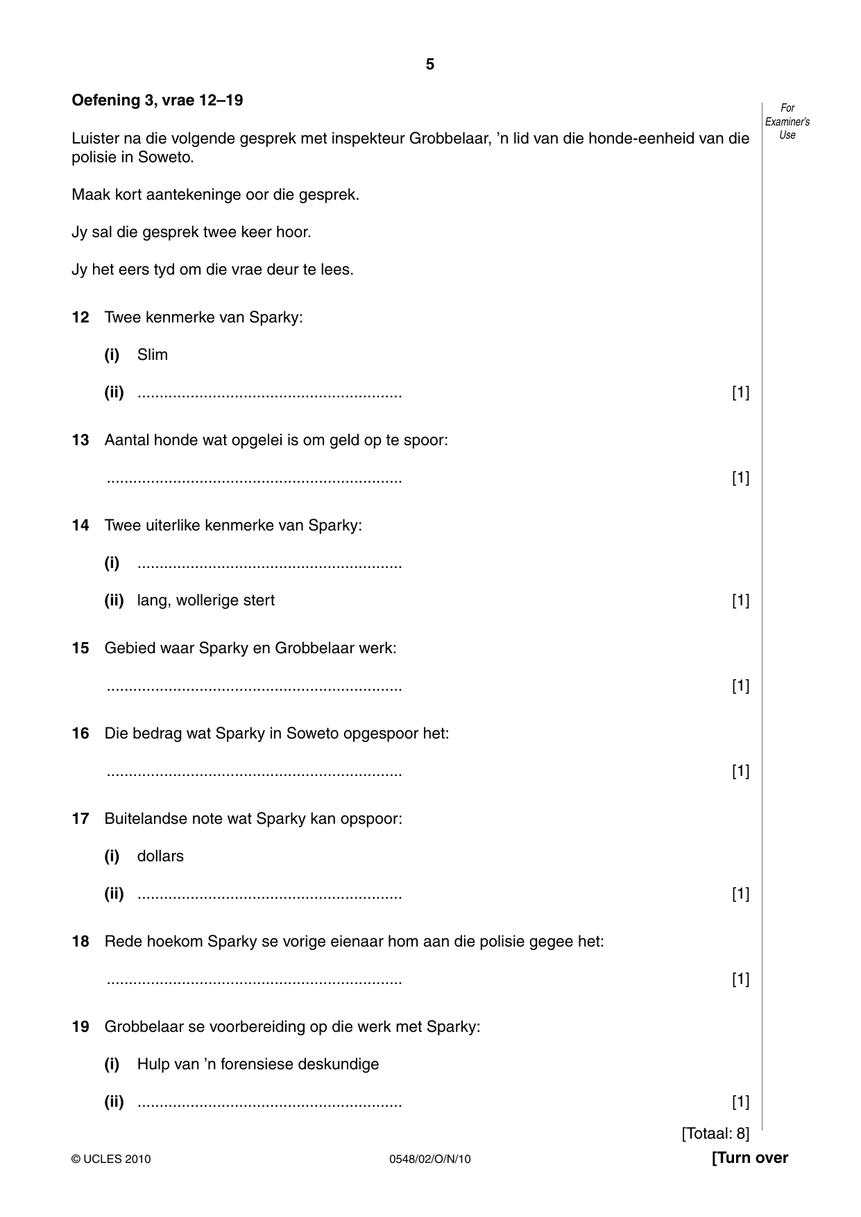 Cambridge IGCSE Afrikaans - Second Language 0548 2010 Oct/Nov Paper 2 · Variant 1 question paper, page 5 of 8