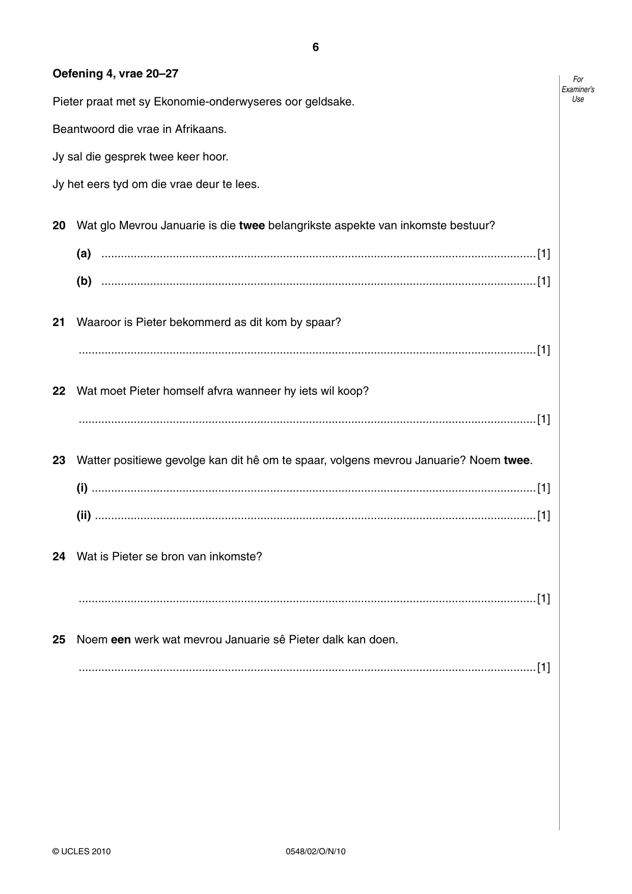 Cambridge IGCSE Afrikaans - Second Language 0548 2010 Oct/Nov Paper 2 · Variant 1 question paper, page 6 of 8