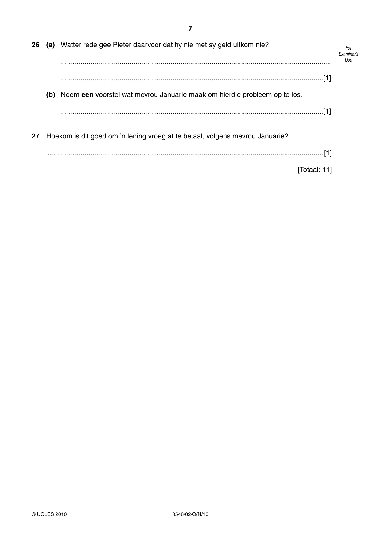 Cambridge IGCSE Afrikaans - Second Language 0548 2010 Oct/Nov Paper 2 · Variant 1 question paper, page 7 of 8