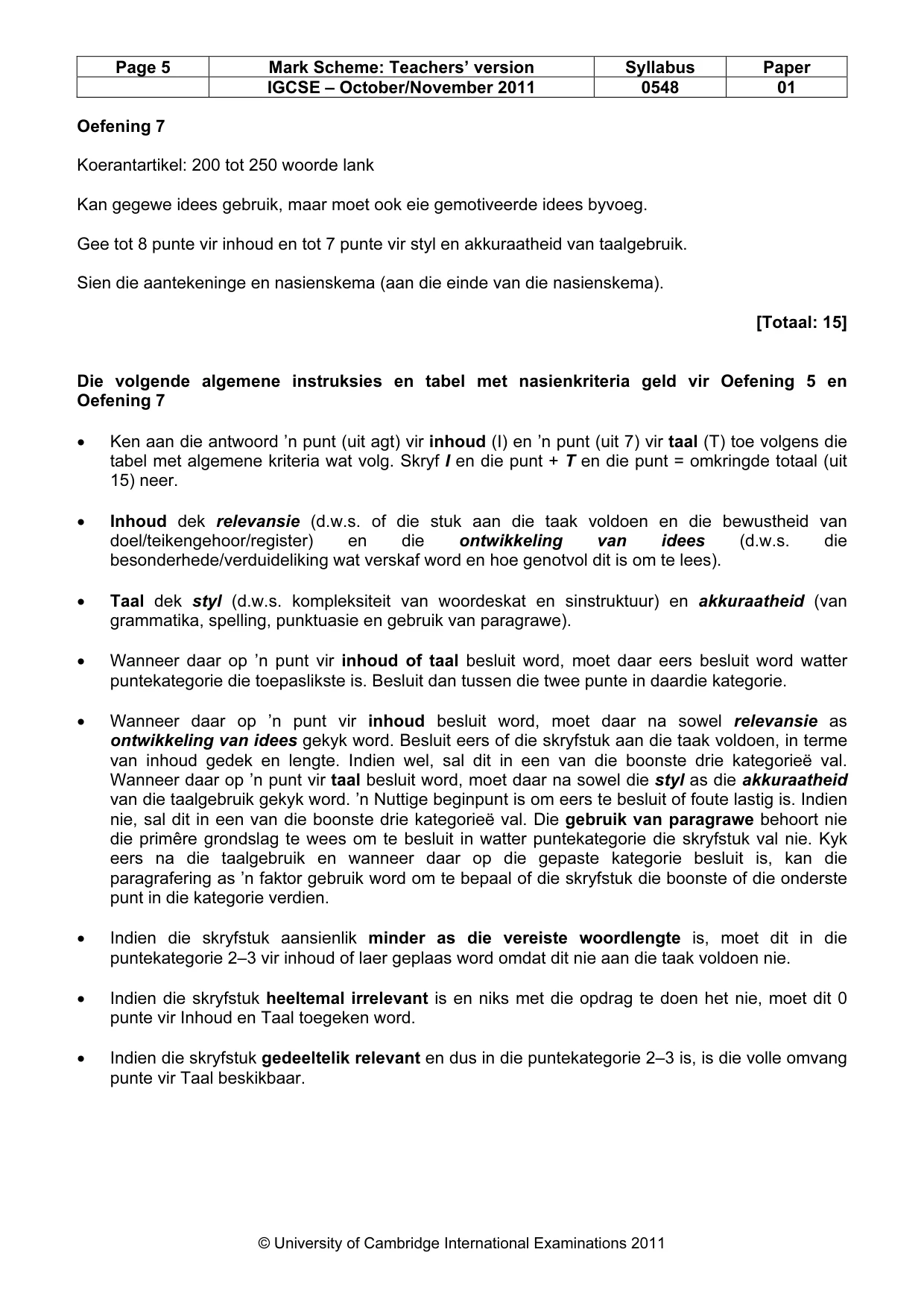 Mark scheme, page 5 of 7