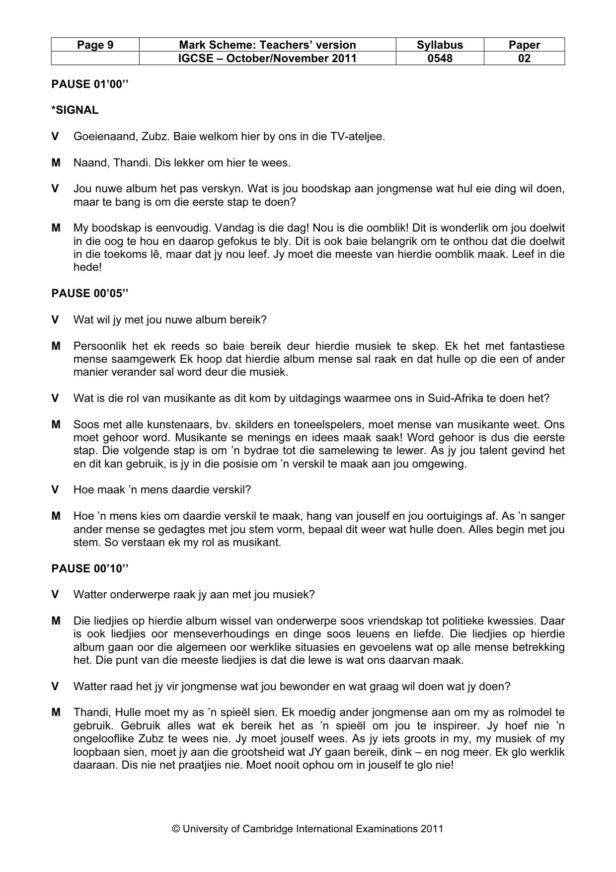 Mark scheme, page 9 of 11