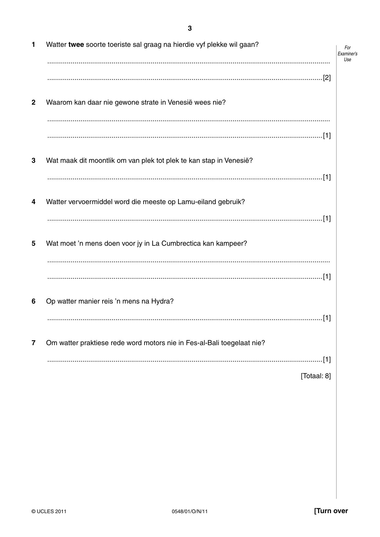 Cambridge IGCSE Afrikaans - Second Language 0548 2011 Oct/Nov Paper 1 · Variant 1 question paper, page 3 of 16