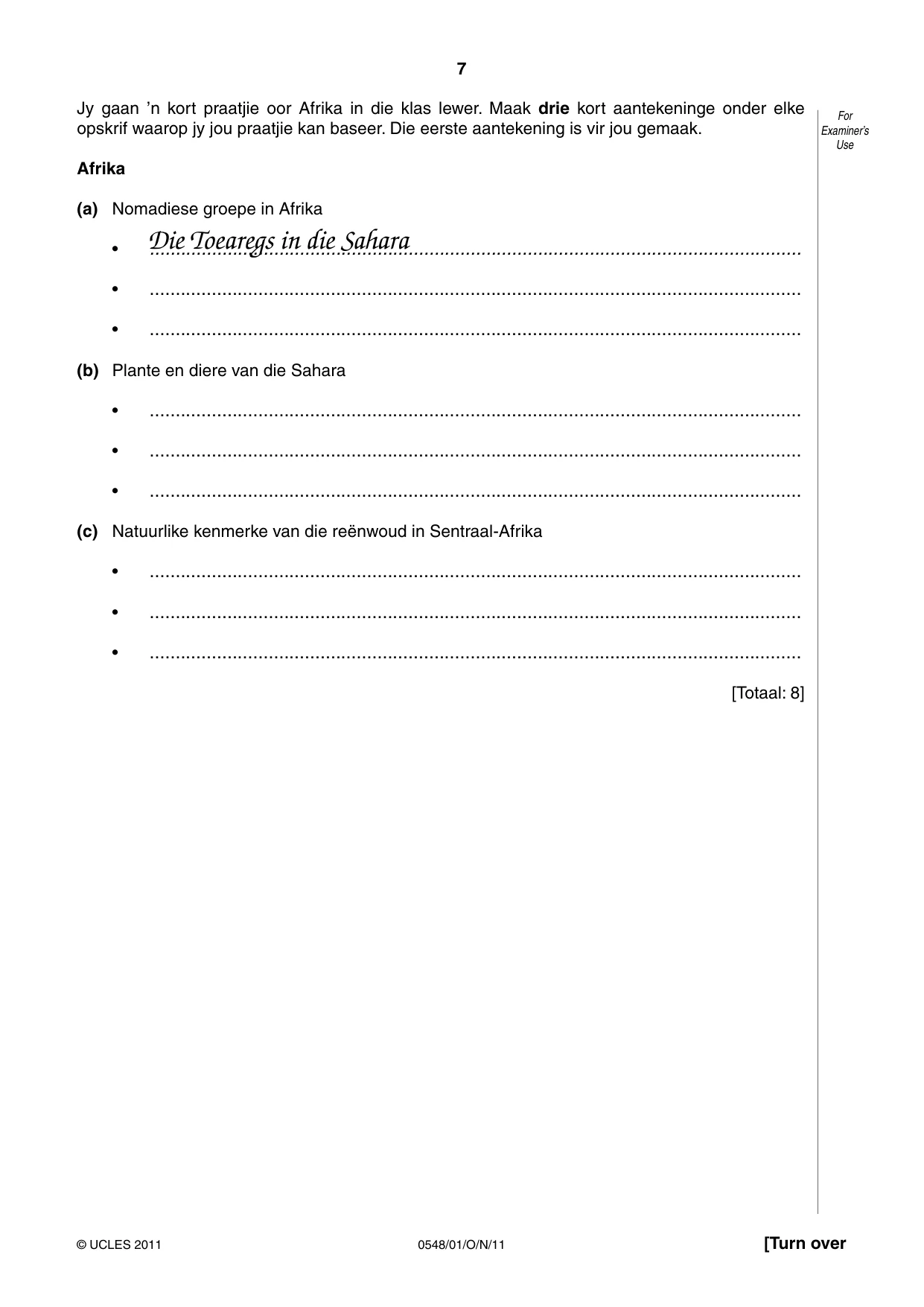 Cambridge IGCSE Afrikaans - Second Language 0548 2011 Oct/Nov Paper 1 · Variant 1 question paper, page 7 of 16