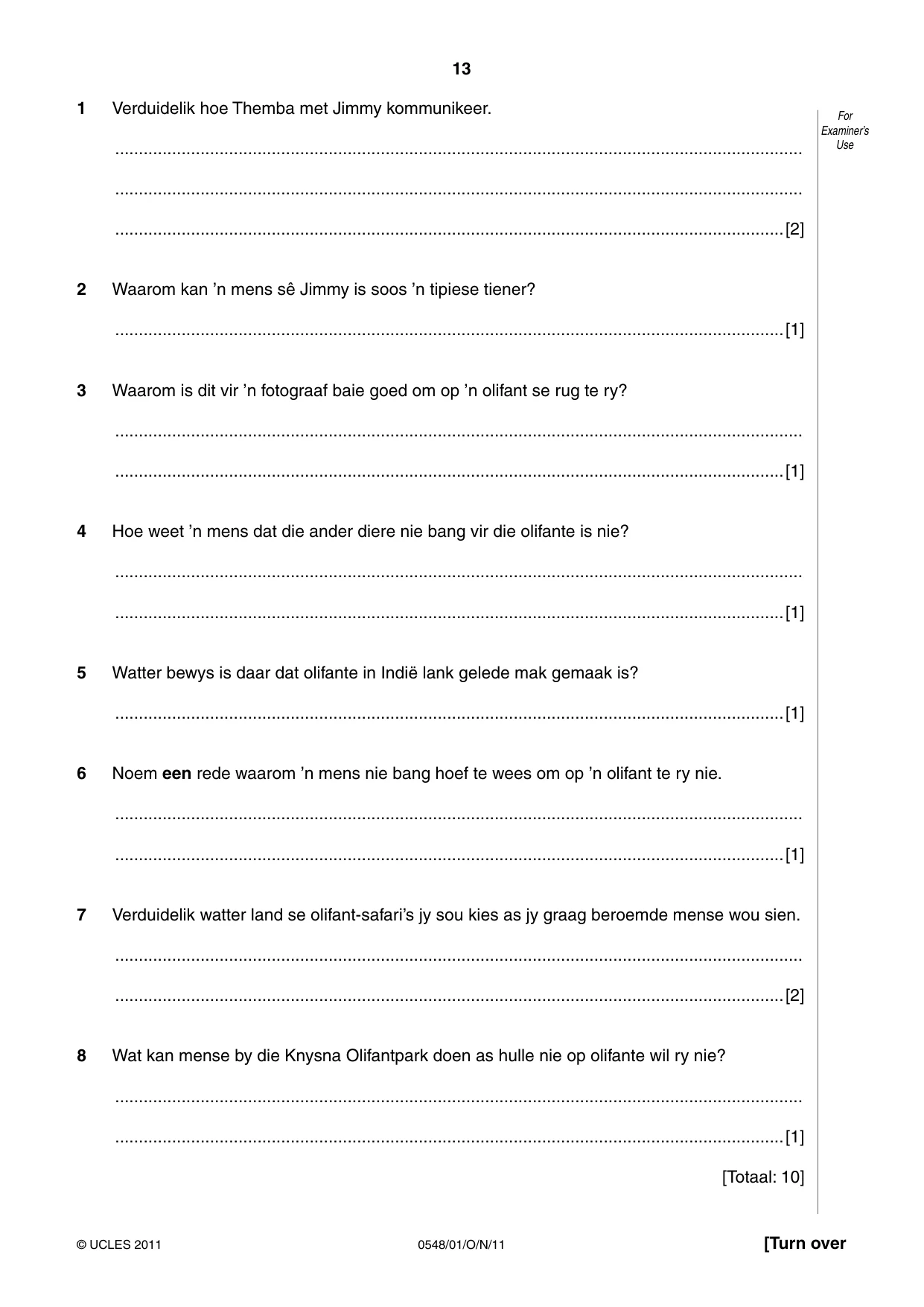 Cambridge IGCSE Afrikaans - Second Language 0548 2011 Oct/Nov Paper 1 · Variant 1 question paper, page 13 of 16