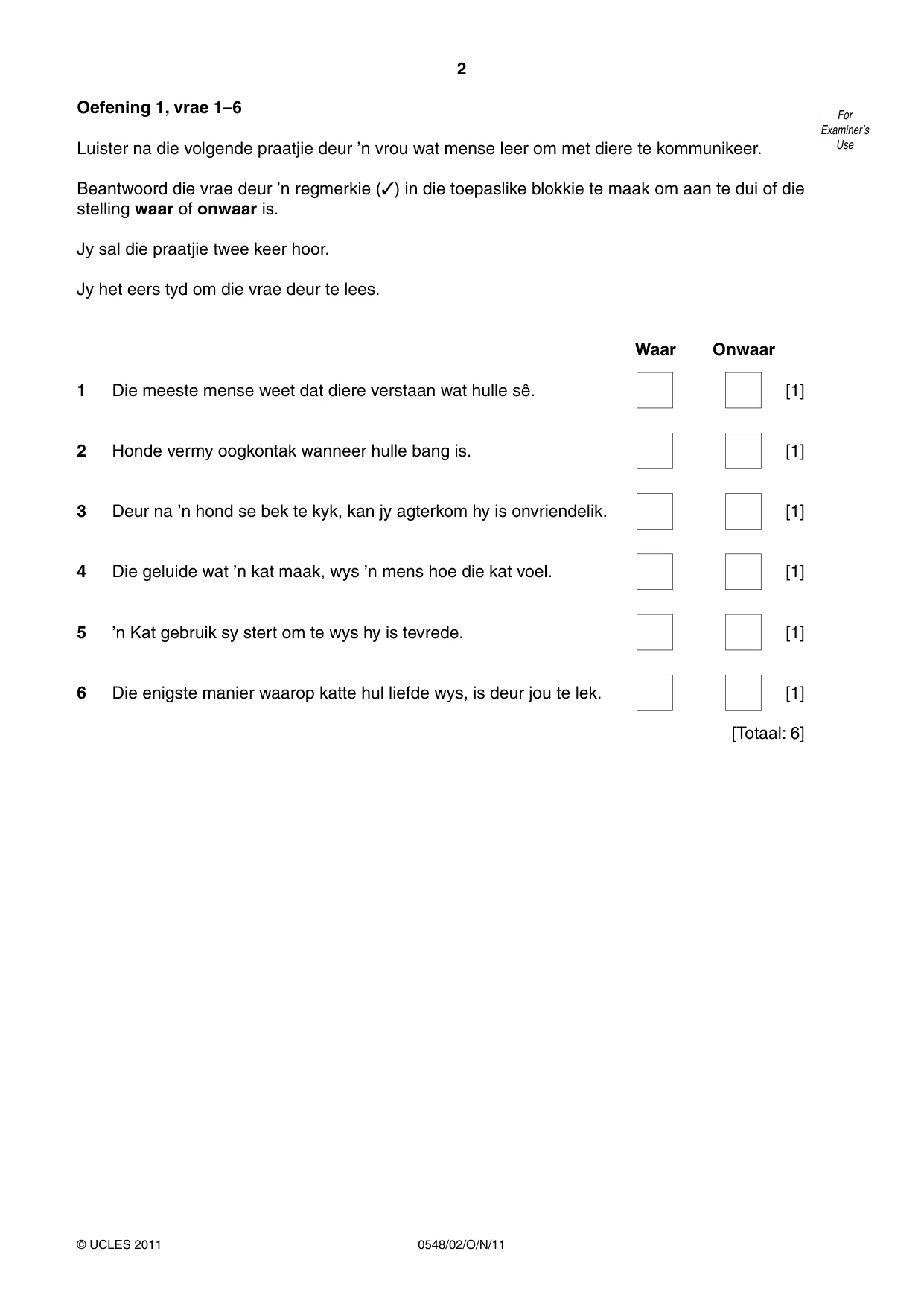 Cambridge IGCSE Afrikaans - Second Language 0548 2011 Oct/Nov Paper 2 · Variant 1 question paper, page 2 of 8