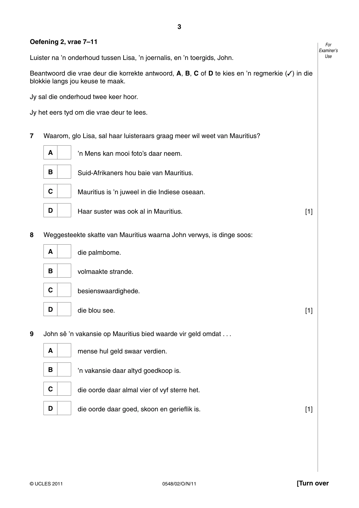 Cambridge IGCSE Afrikaans - Second Language 0548 2011 Oct/Nov Paper 2 · Variant 1 question paper, page 3 of 8