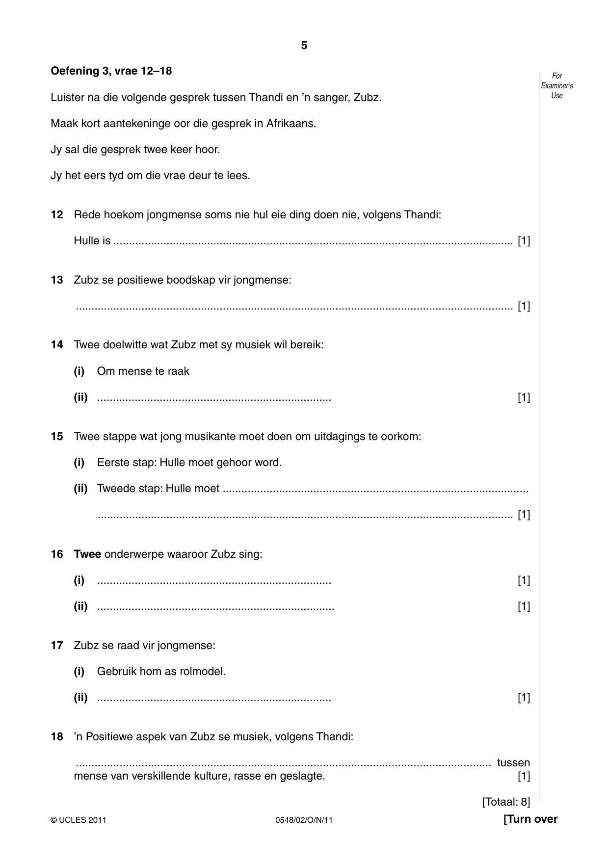 Cambridge IGCSE Afrikaans - Second Language 0548 2011 Oct/Nov Paper 2 · Variant 1 question paper, page 5 of 8